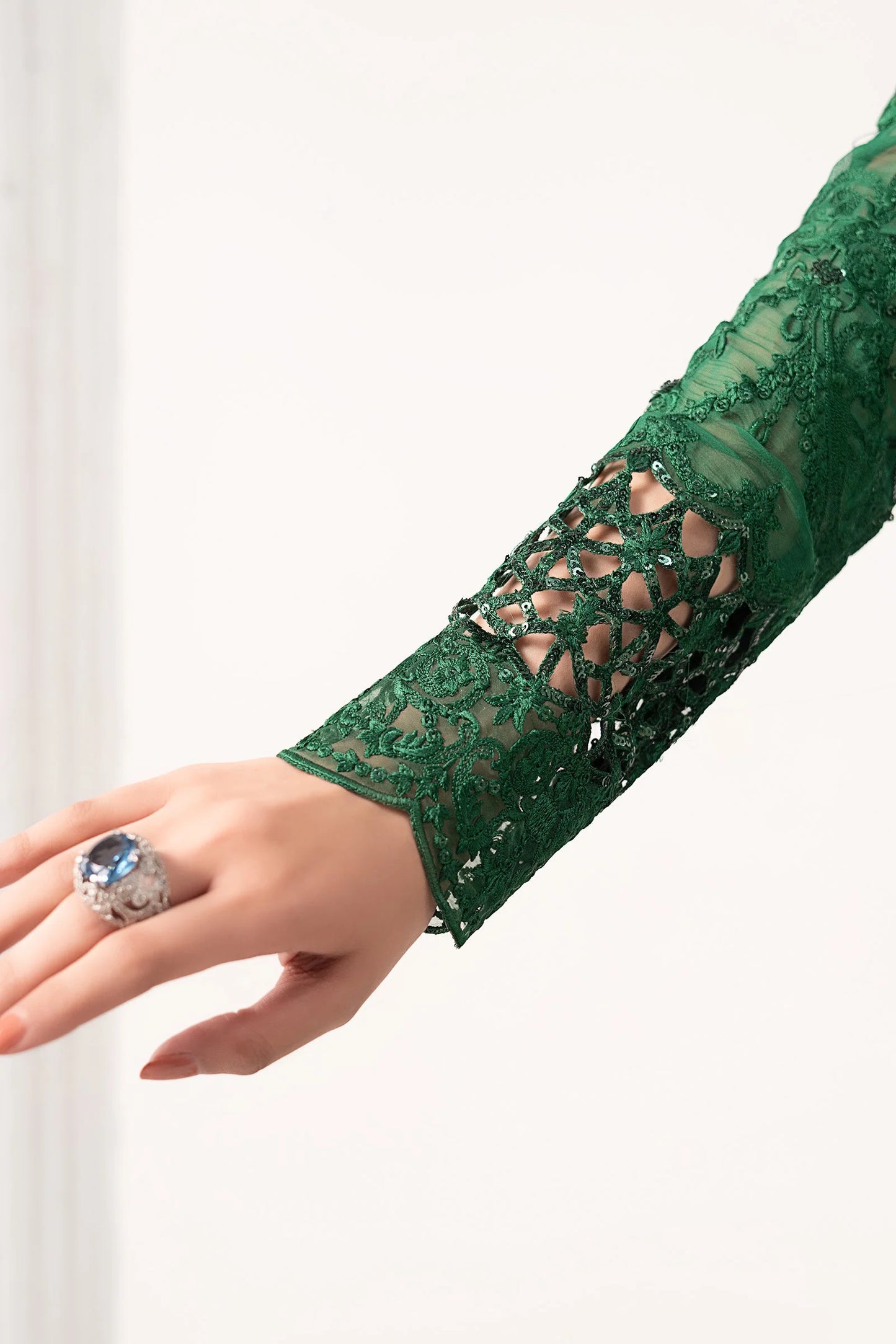 SF-EF26-73-Green | Embroidered Chiffon Saree | MARIA.B