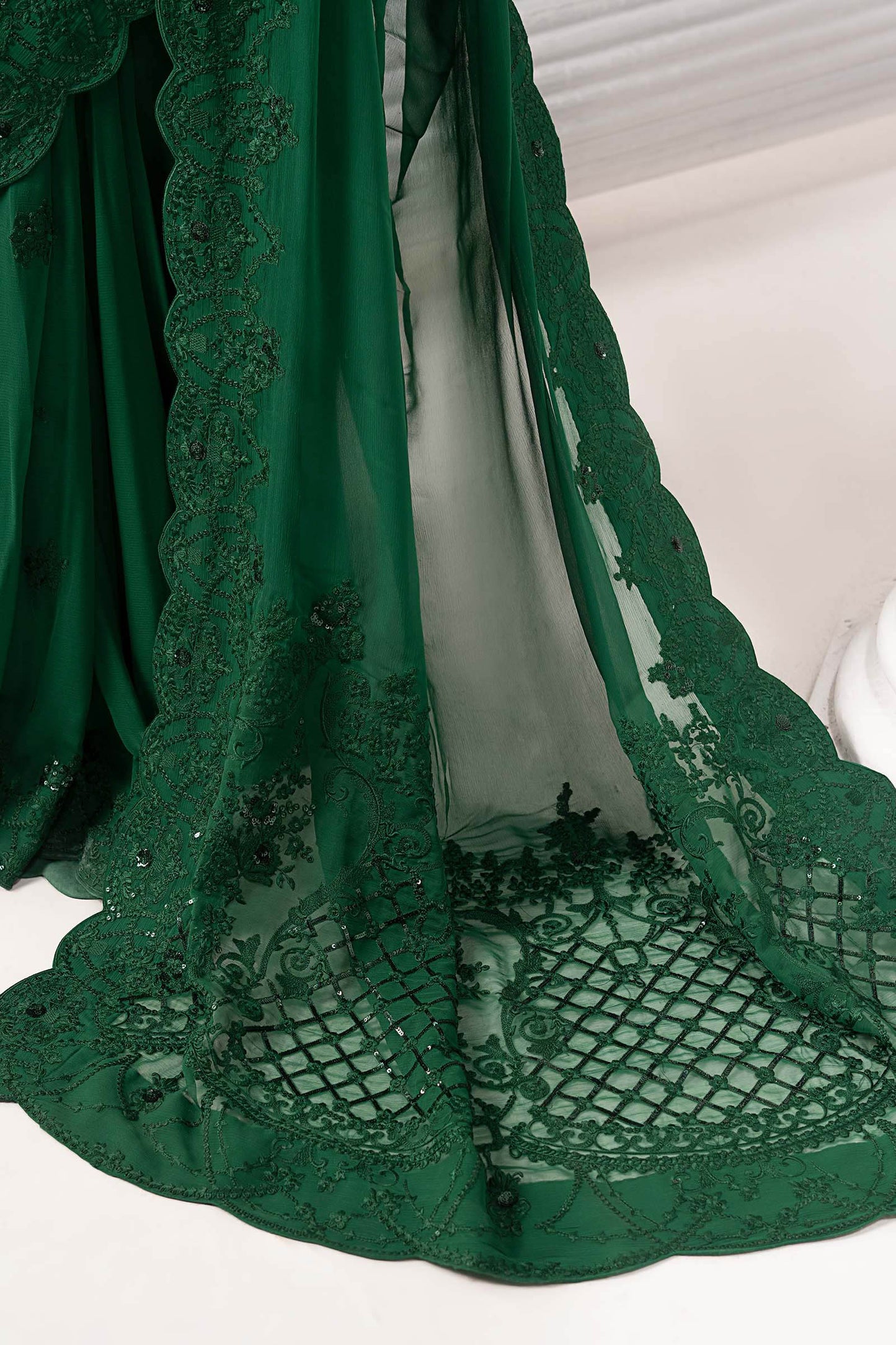 SF-EF26-73-Green | Embroidered Chiffon Saree | MARIA.B