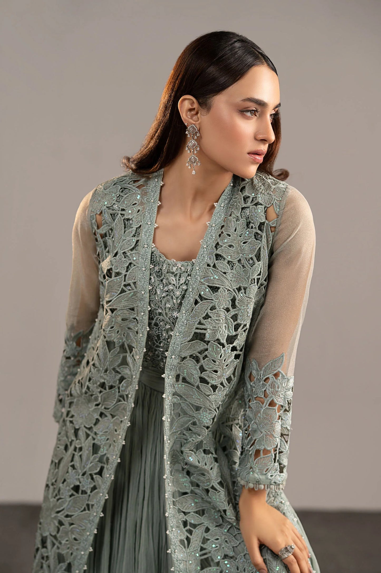 MGL-EF26-01-Ice Blue | 3 Piece Embroidered Zari Organza Suit | MARIA.B
