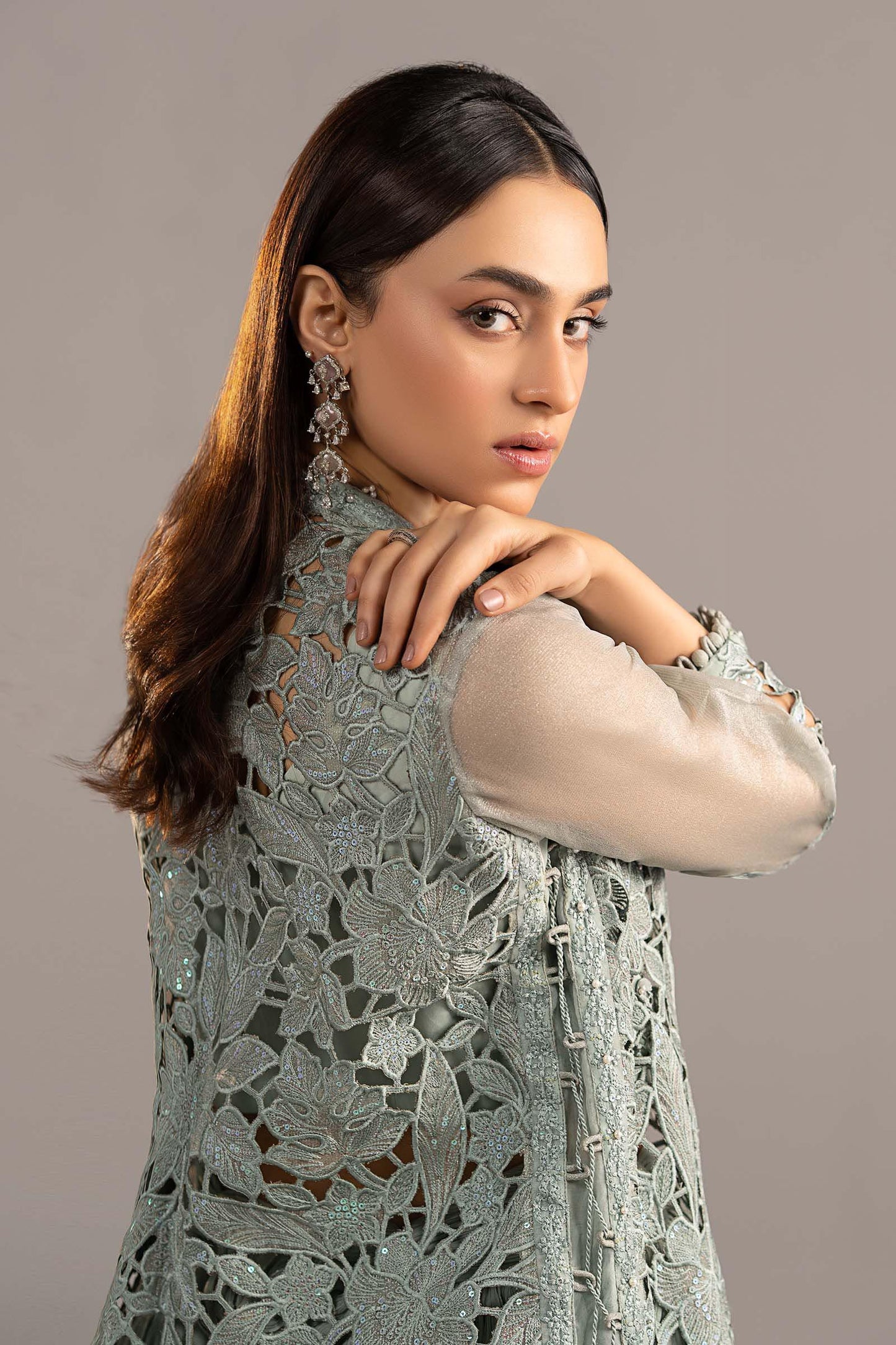 MGL-EF26-01-Ice Blue | 3 Piece Embroidered Zari Organza Suit | MARIA.B