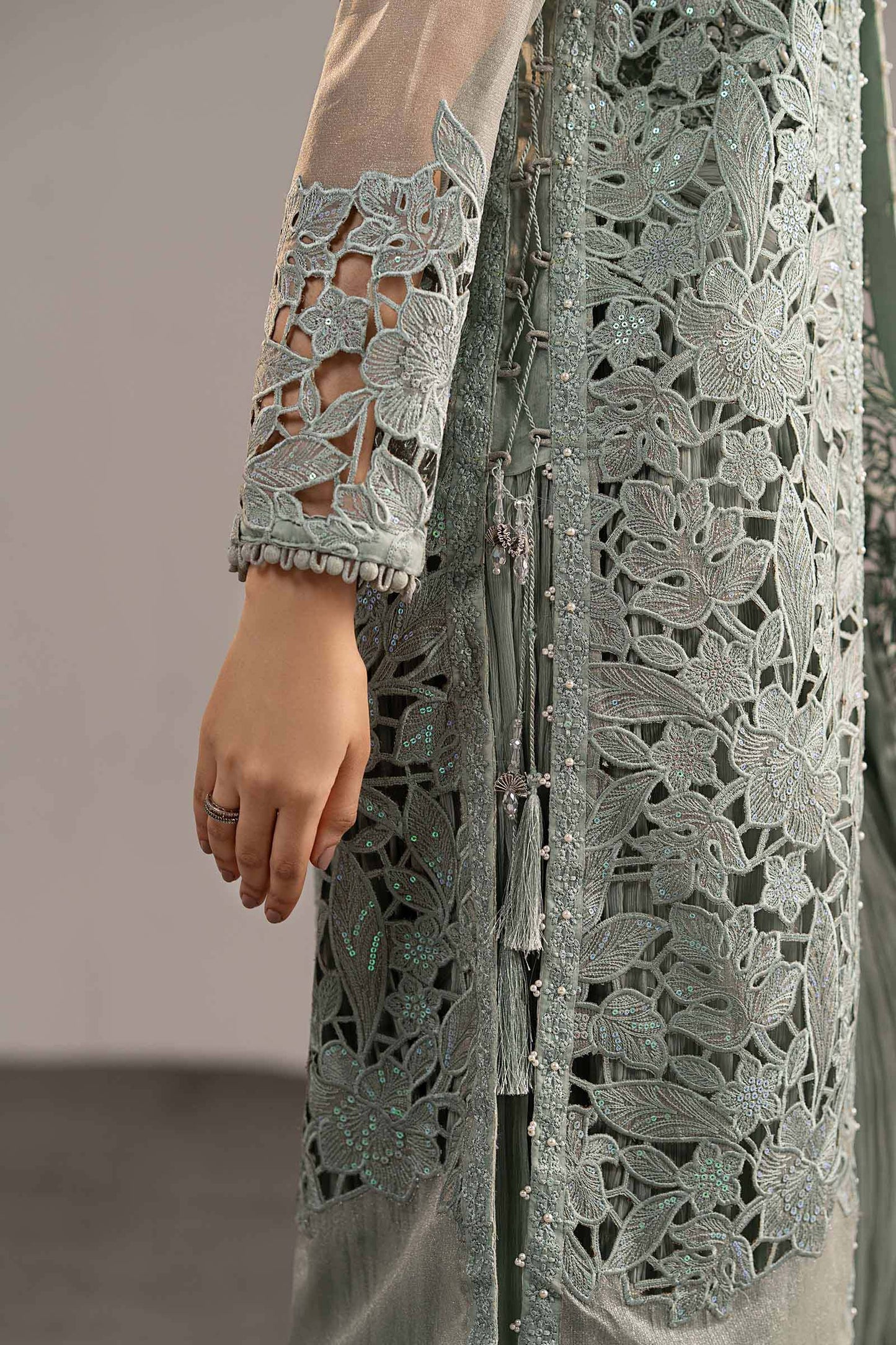 MGL-EF26-01-Ice Blue | 3 Piece Embroidered Zari Organza Suit | MARIA.B