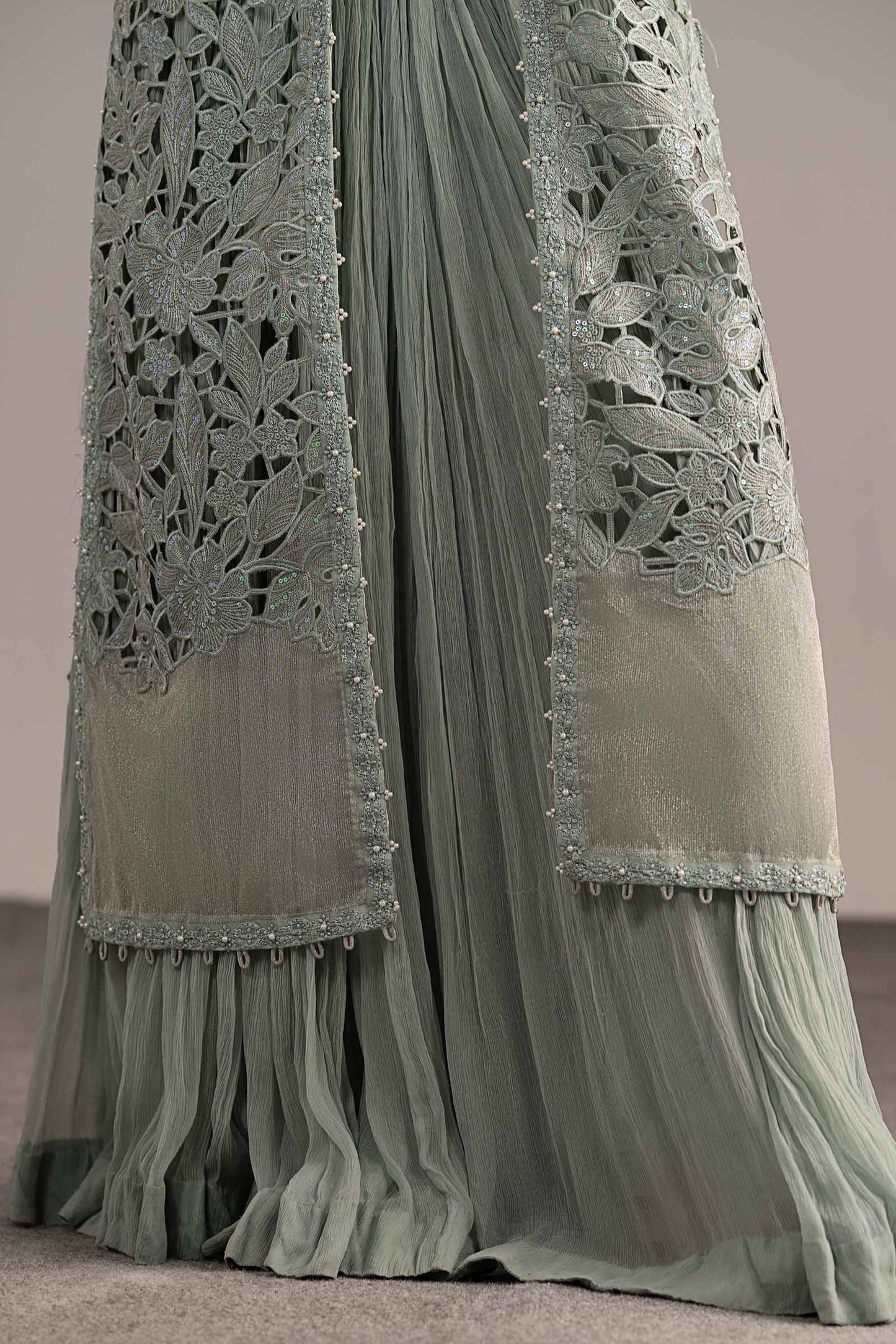 MGL-EF26-01-Ice Blue | 3 Piece Embroidered Zari Organza Suit | MARIA.B