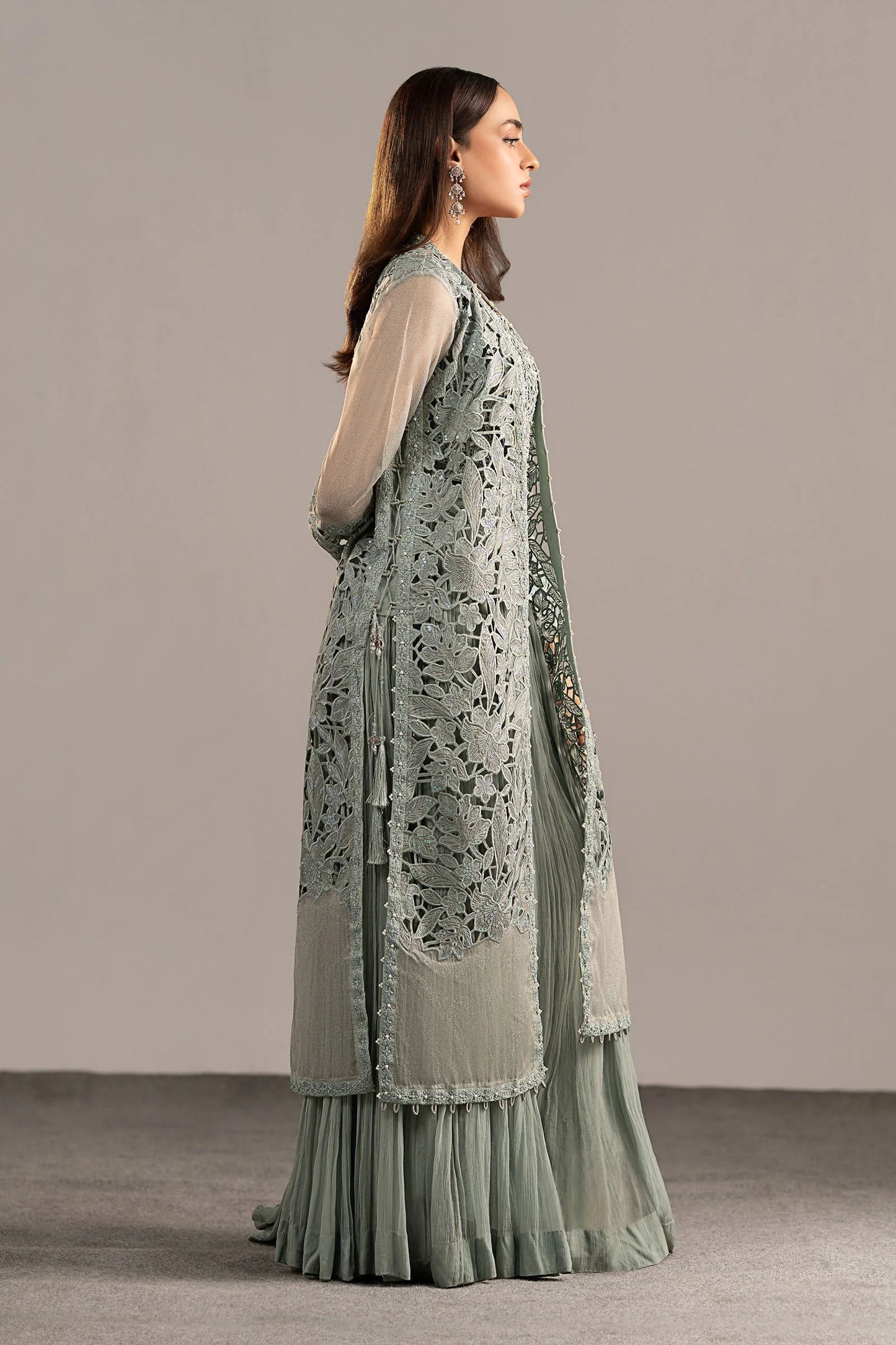 MGL-EF26-01-Ice Blue | 3 Piece Embroidered Zari Organza Suit | MARIA.B