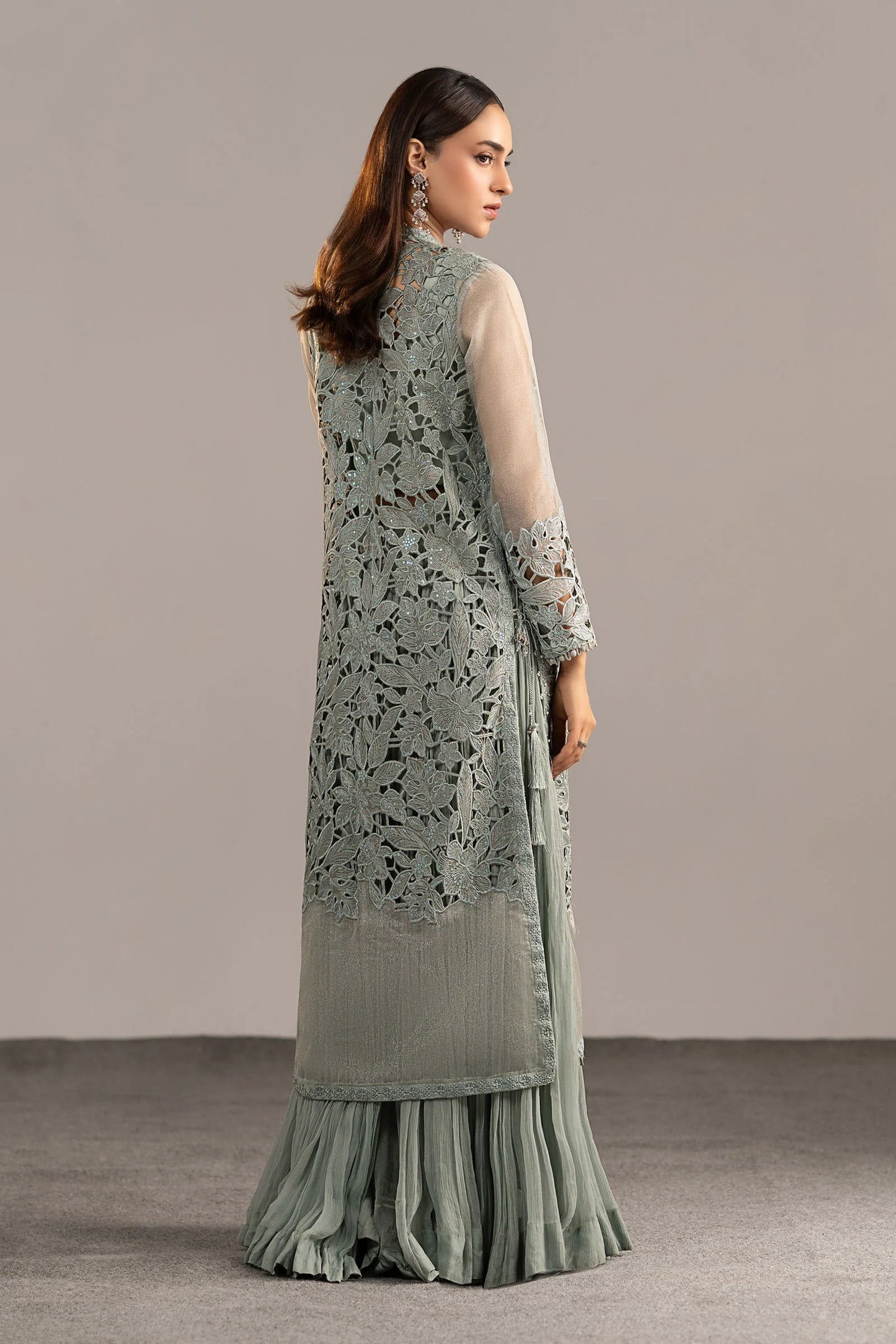 MGL-EF26-01-Ice Blue | 3 Piece Embroidered Zari Organza Suit | MARIA.B