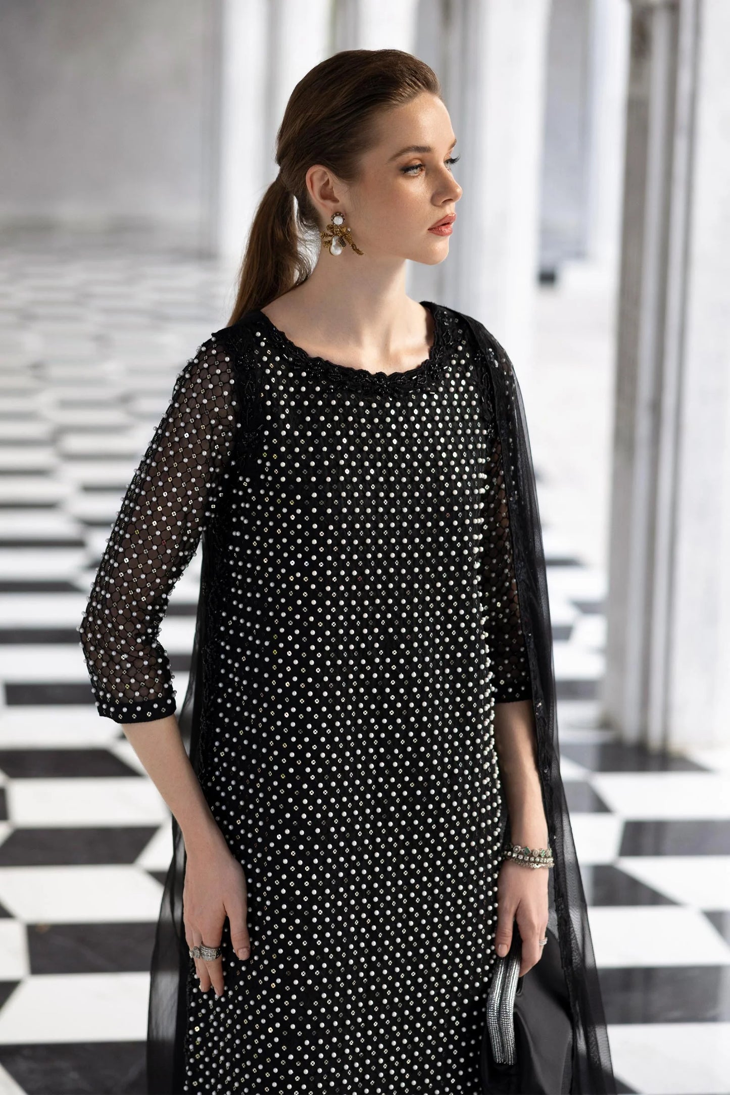 SF-EF26-23-Black | Piece Embroidered Organza Suit | MARIA.B