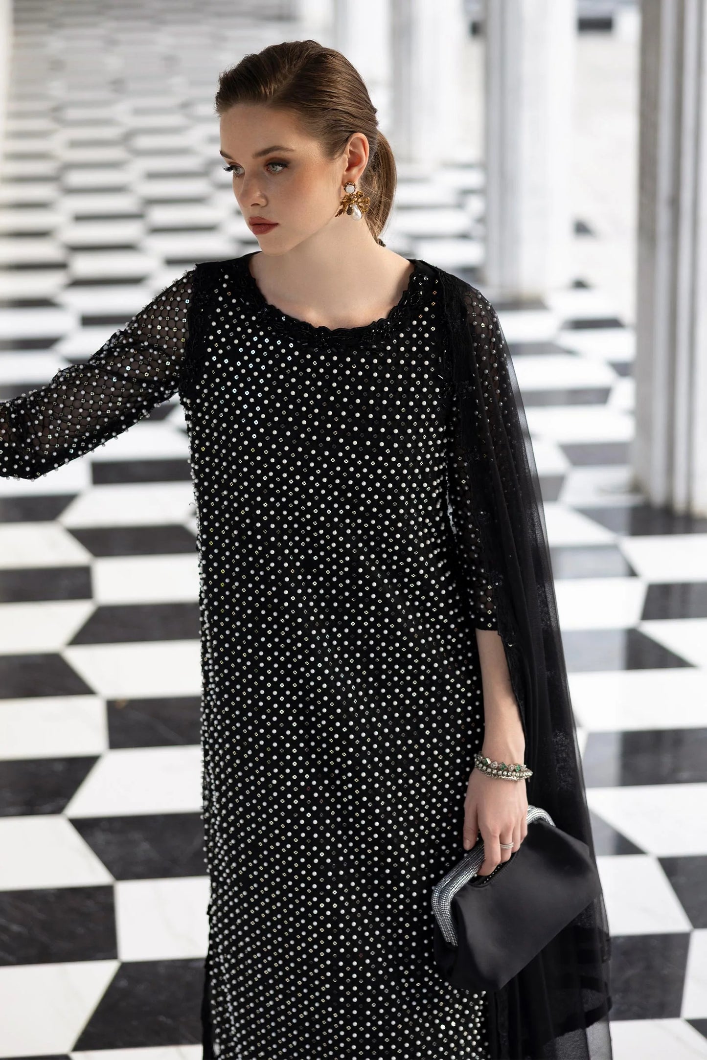 SF-EF26-23-Black | Piece Embroidered Organza Suit | MARIA.B