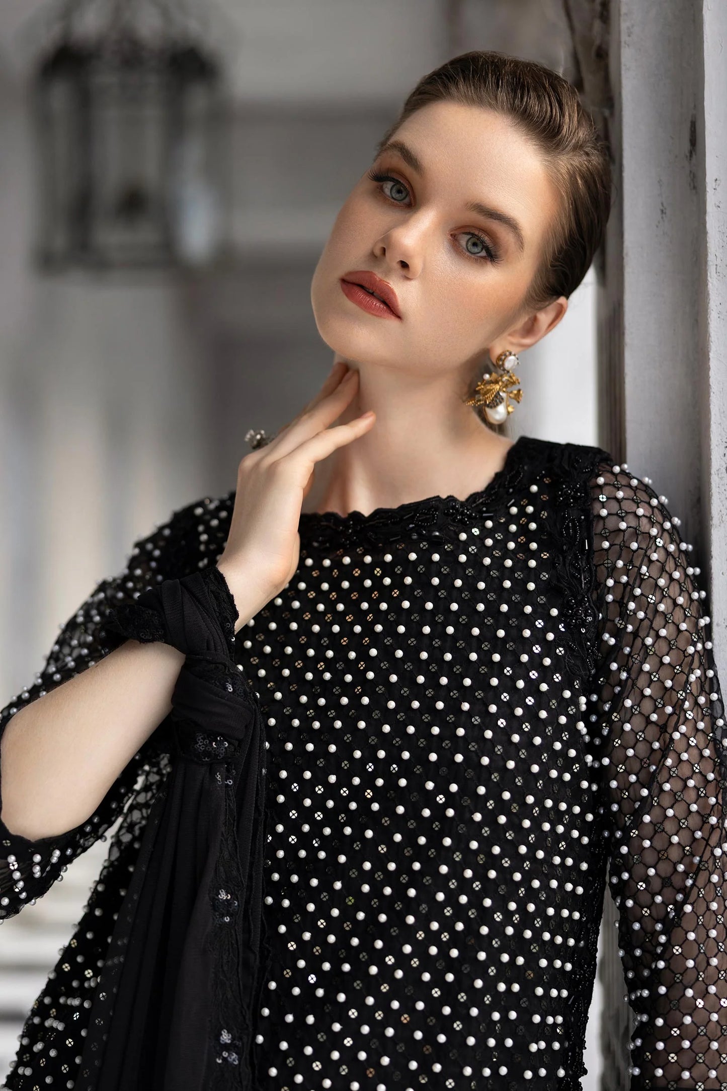 SF-EF26-23-Black | Piece Embroidered Organza Suit | MARIA.B