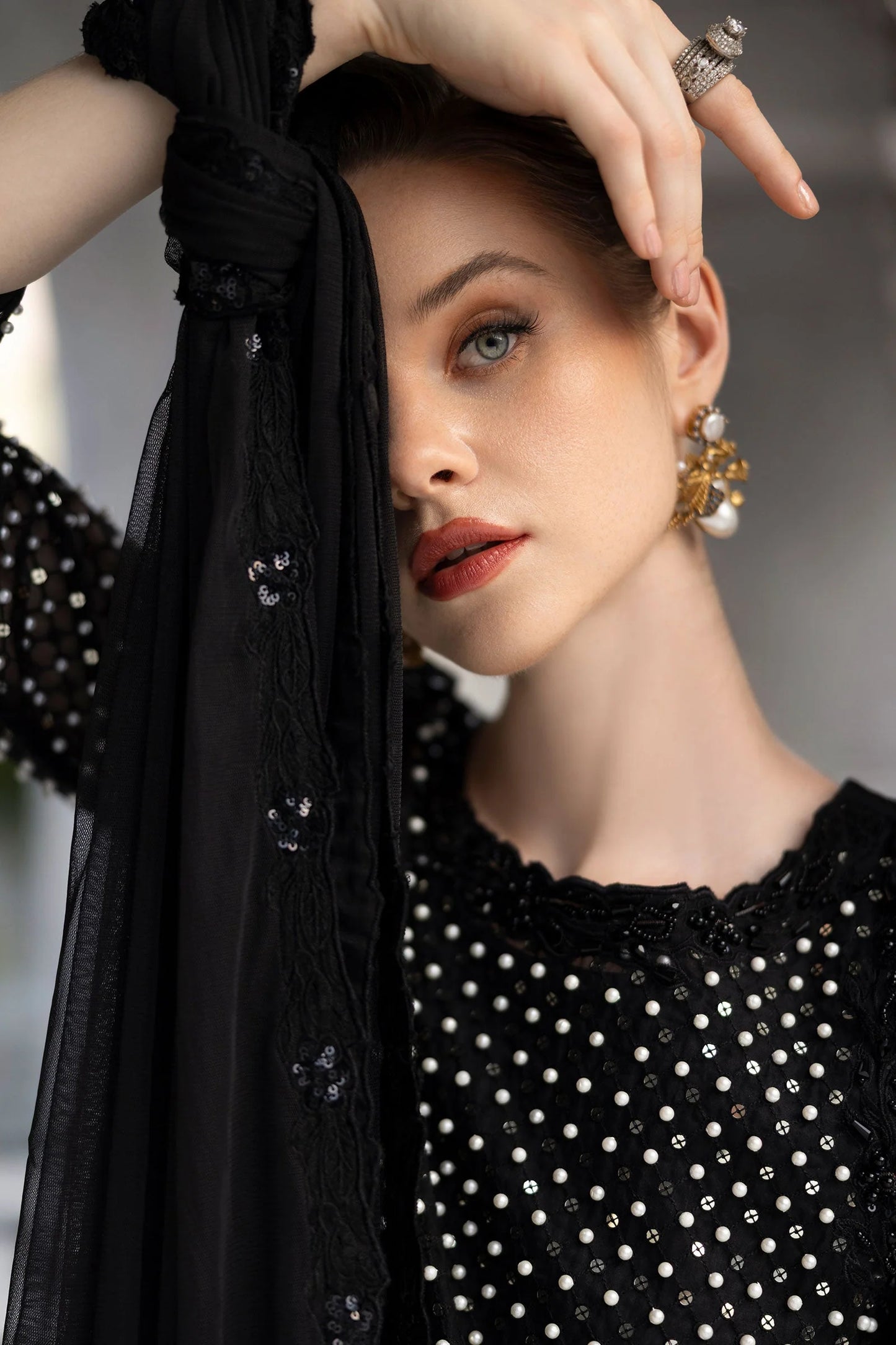 SF-EF26-23-Black | Piece Embroidered Organza Suit | MARIA.B