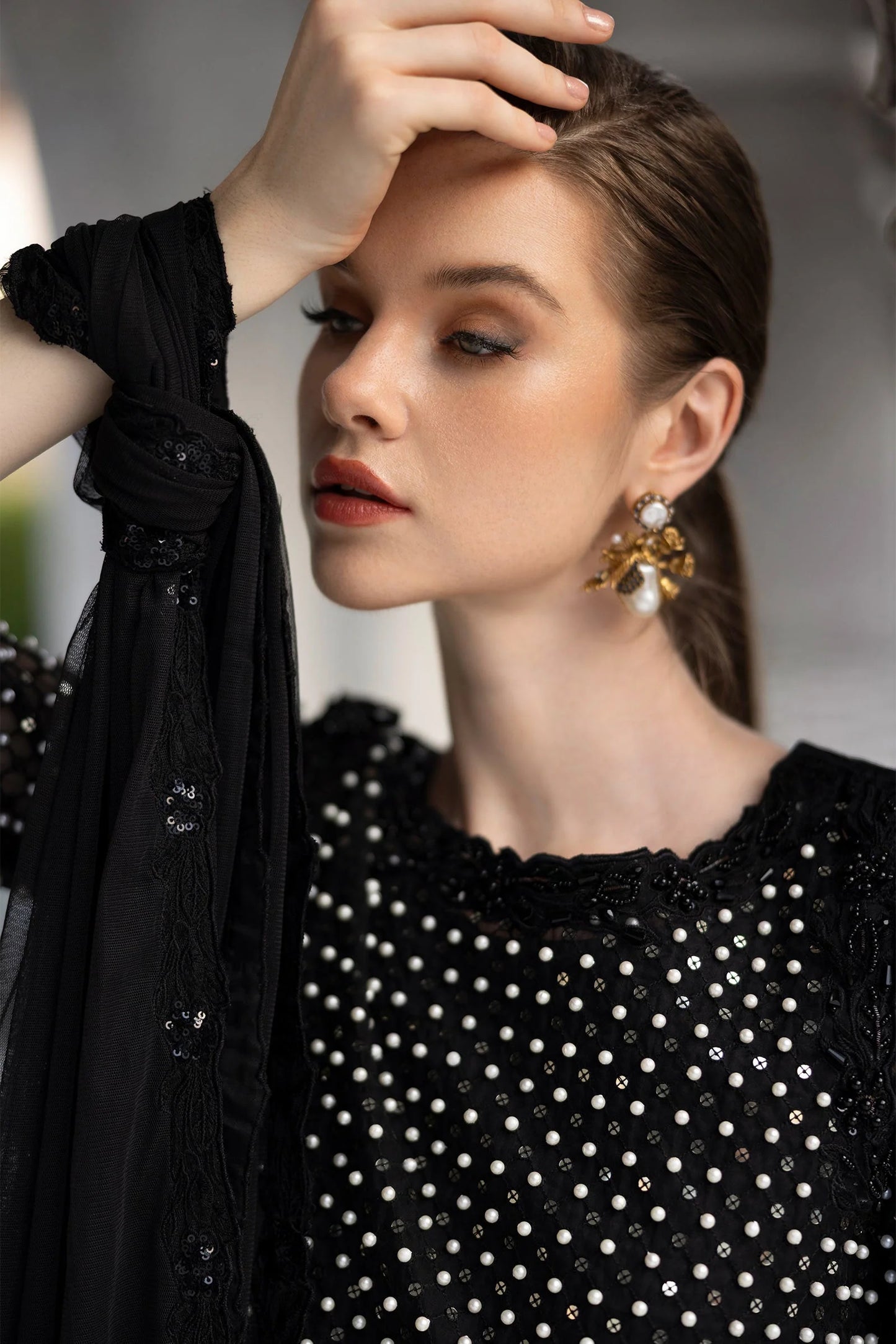 SF-EF26-23-Black | Piece Embroidered Organza Suit | MARIA.B