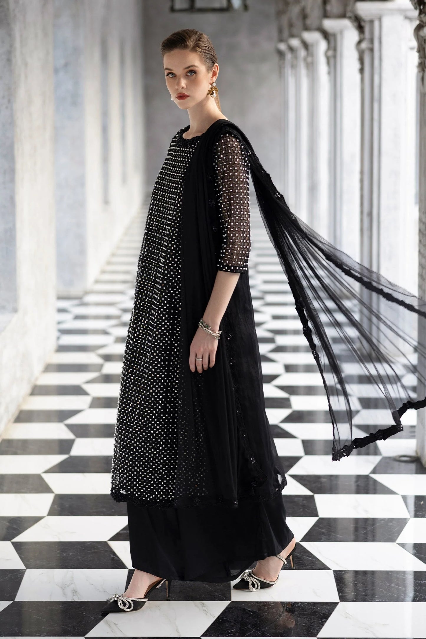 SF-EF26-23-Black | Piece Embroidered Organza Suit | MARIA.B