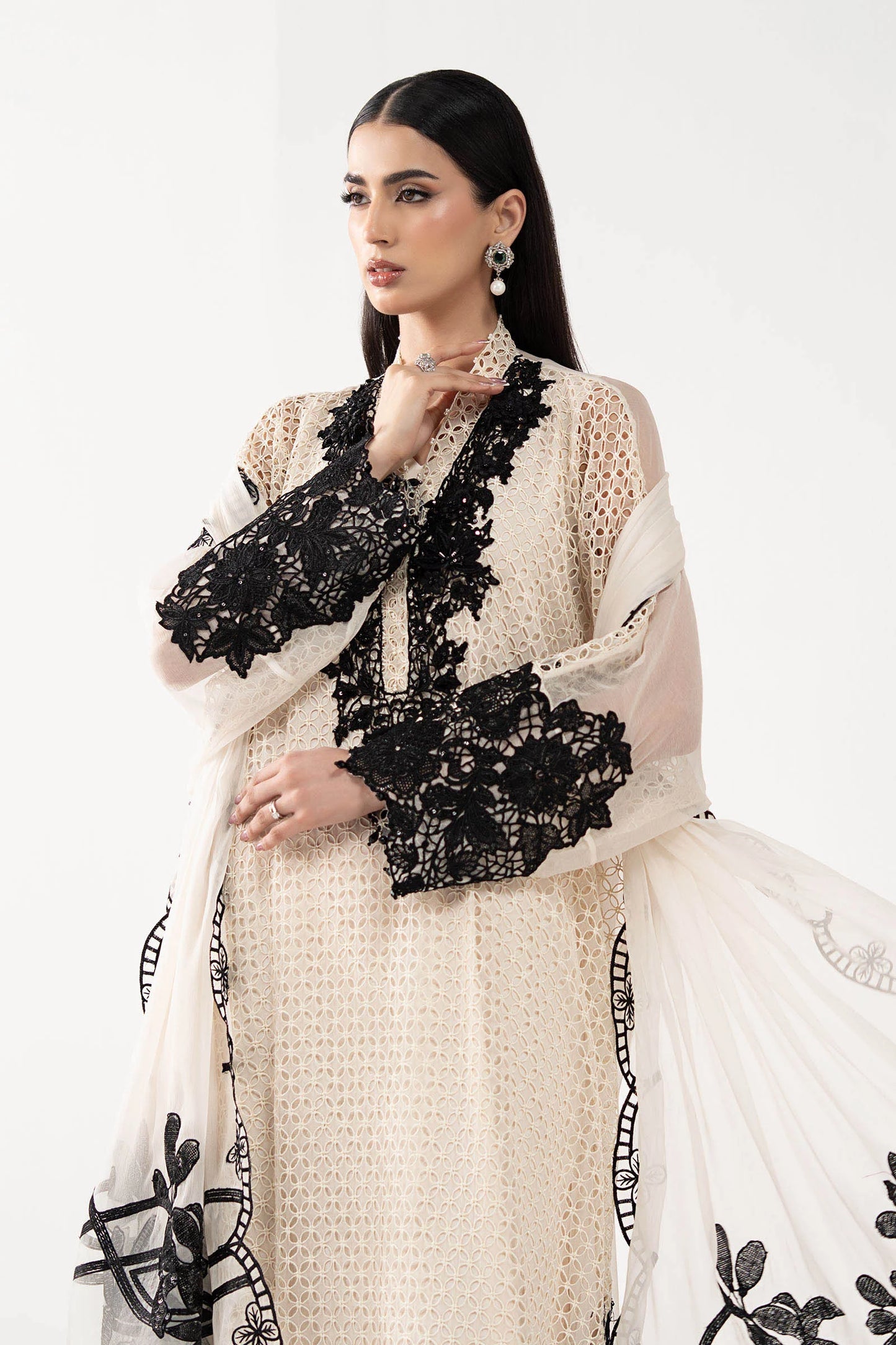 SF-EF26-13-Off White | 3 Piece Embroidered Chiffon Suit | MARIA.B