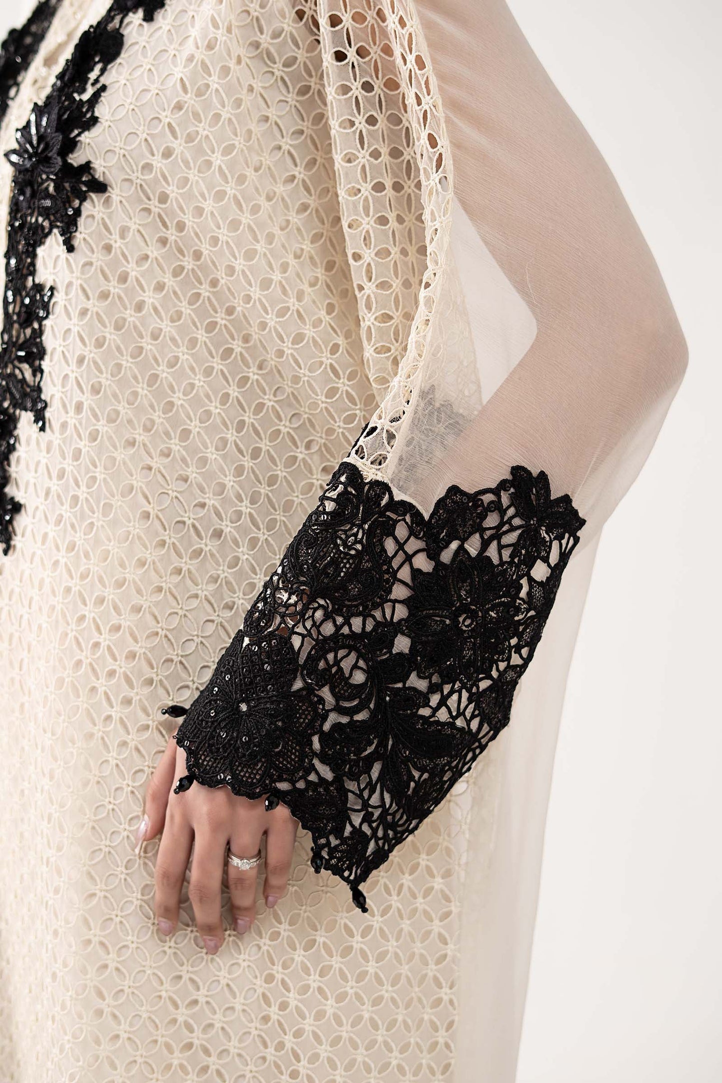 SF-EF26-13-Off White | 3 Piece Embroidered Chiffon Suit | MARIA.B