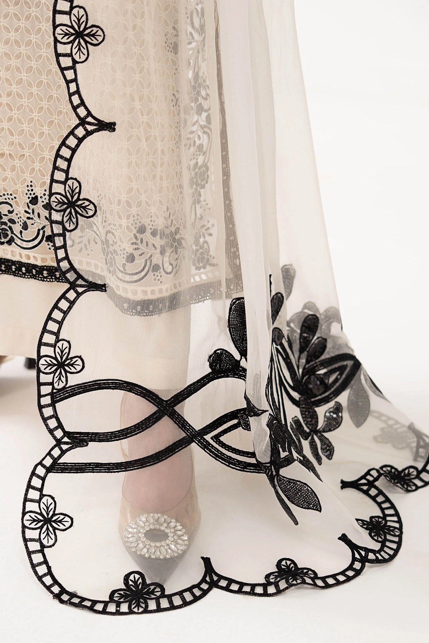 SF-EF26-13-Off White | 3 Piece Embroidered Chiffon Suit | MARIA.B