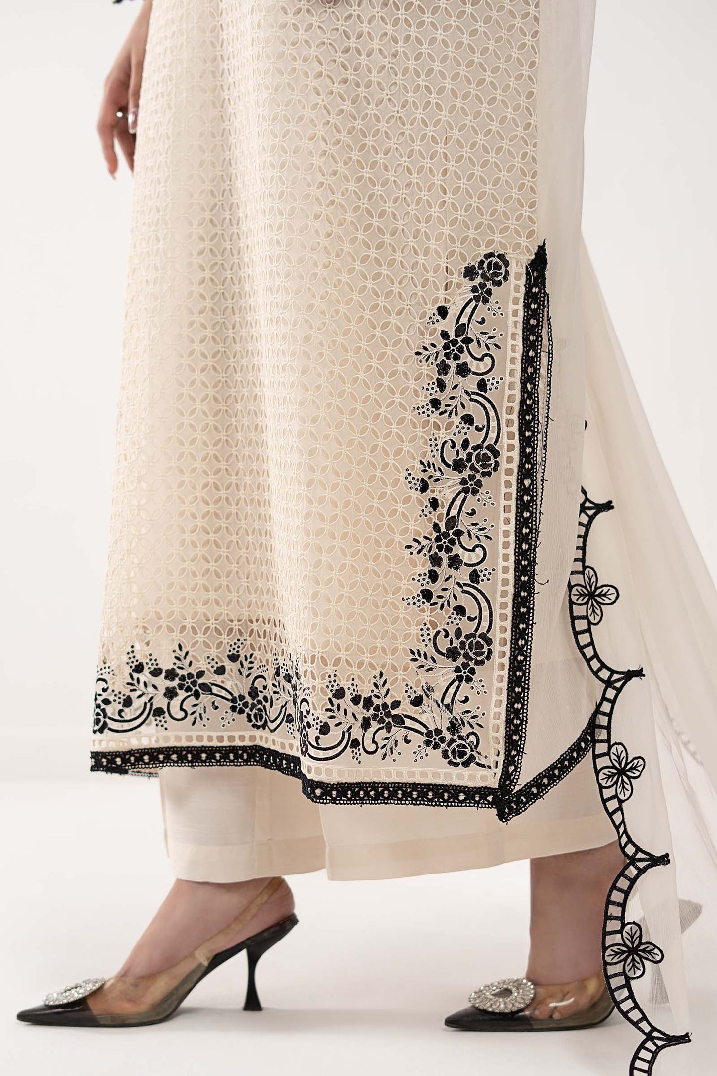 SF-EF26-13-Off White | 3 Piece Embroidered Chiffon Suit | MARIA.B