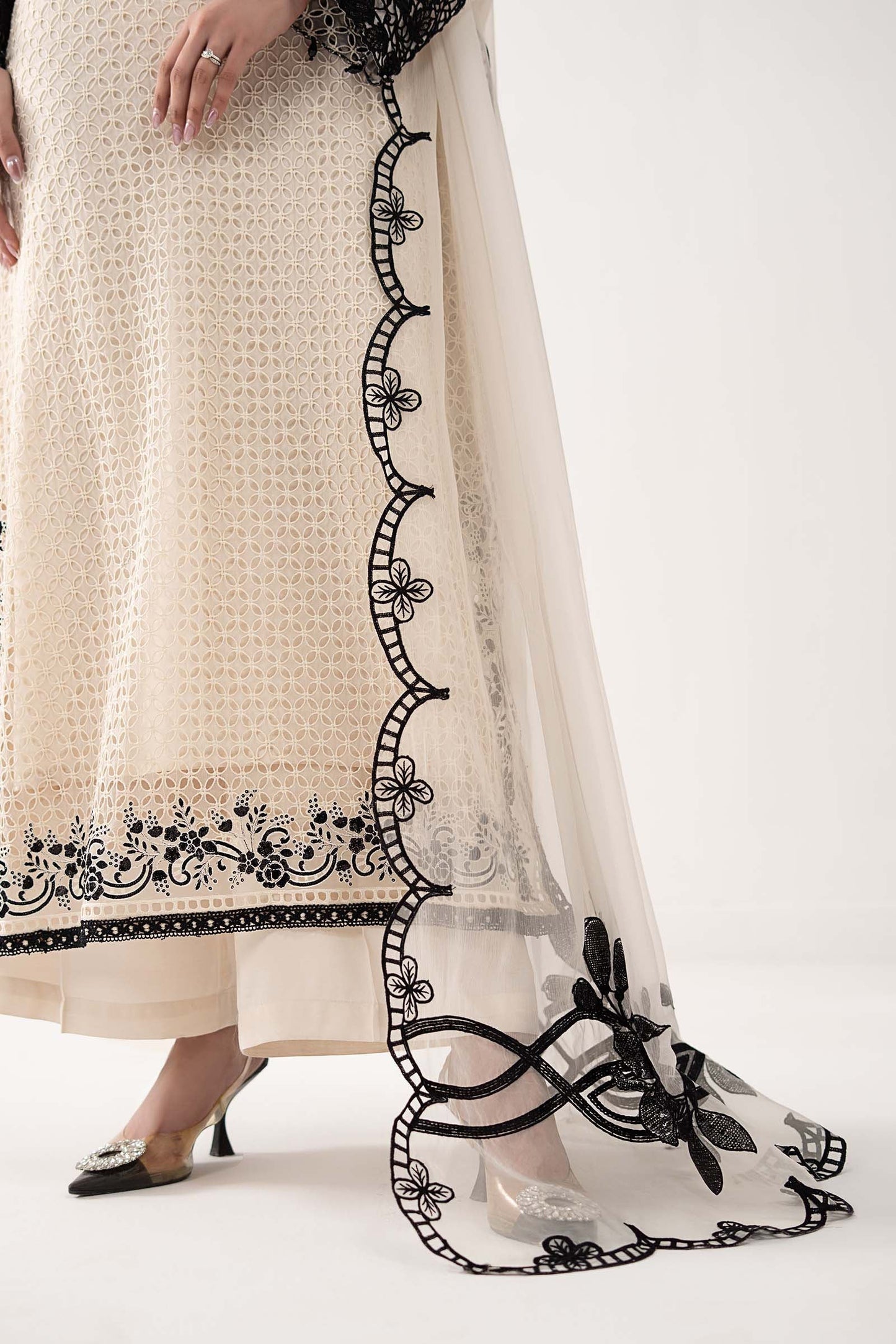 SF-EF26-13-Off White | 3 Piece Embroidered Chiffon Suit | MARIA.B