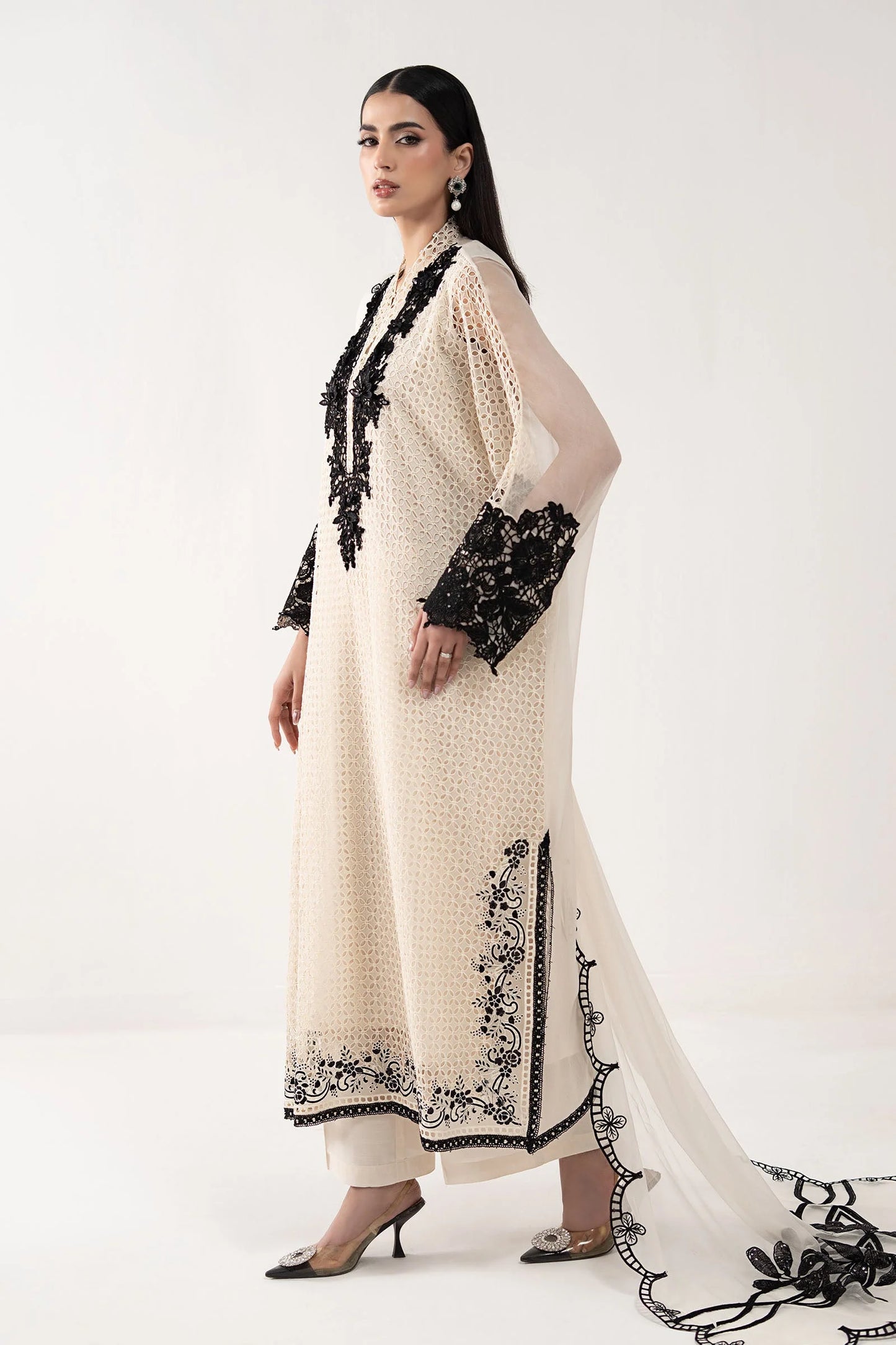 SF-EF26-13-Off White | 3 Piece Embroidered Chiffon Suit | MARIA.B