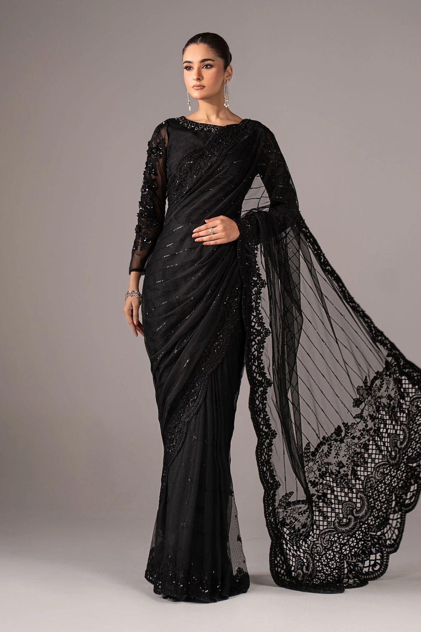 SF-EF22-41R1 | Embroidered Net Saree | MARIA.B