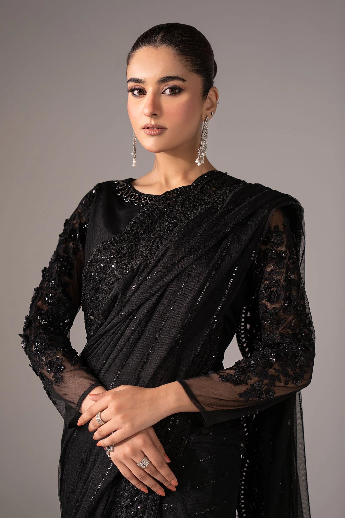 SF-EF22-41R1 | Embroidered Net Saree | MARIA.B