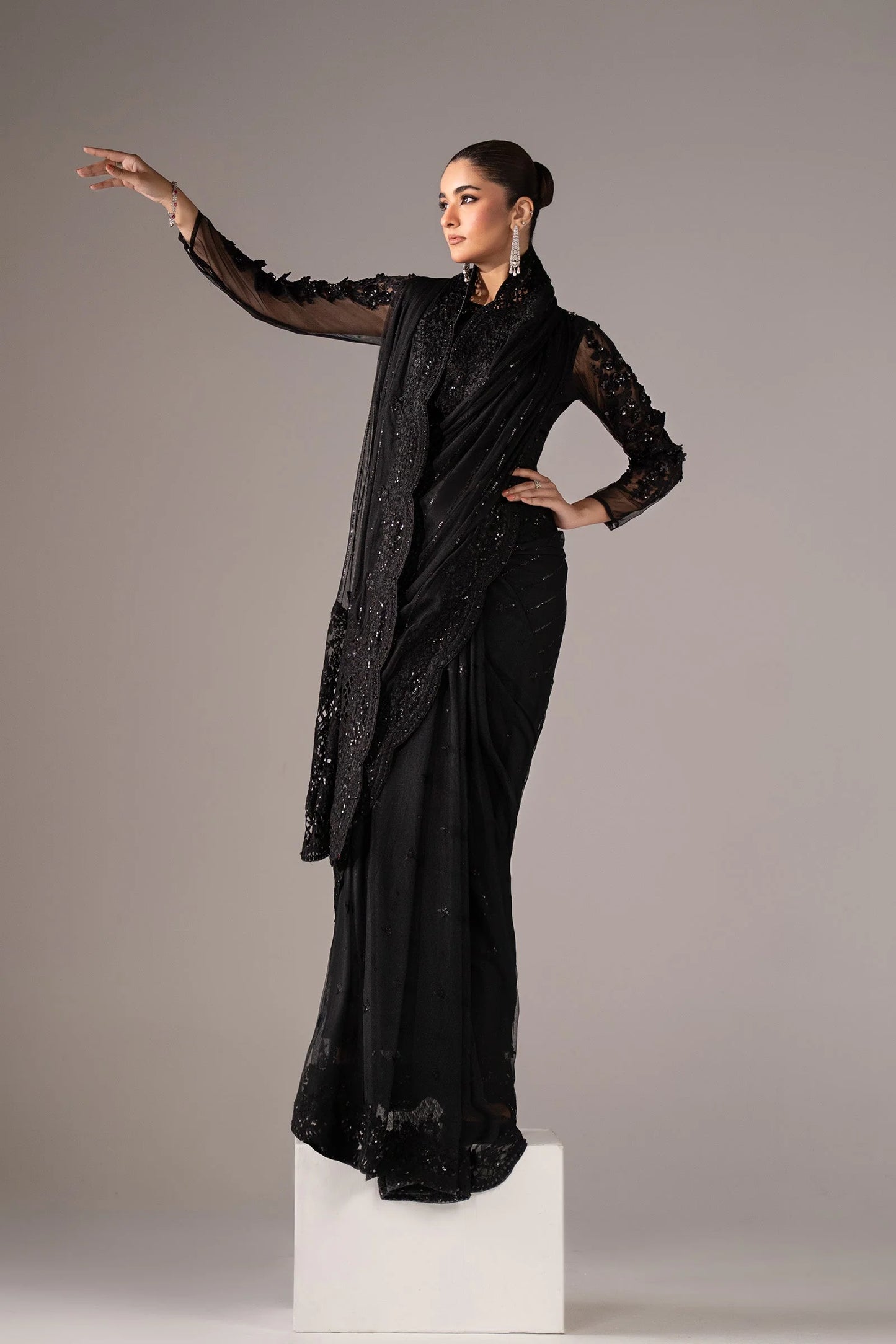 SF-EF22-41R1 | Embroidered Net Saree | MARIA.B