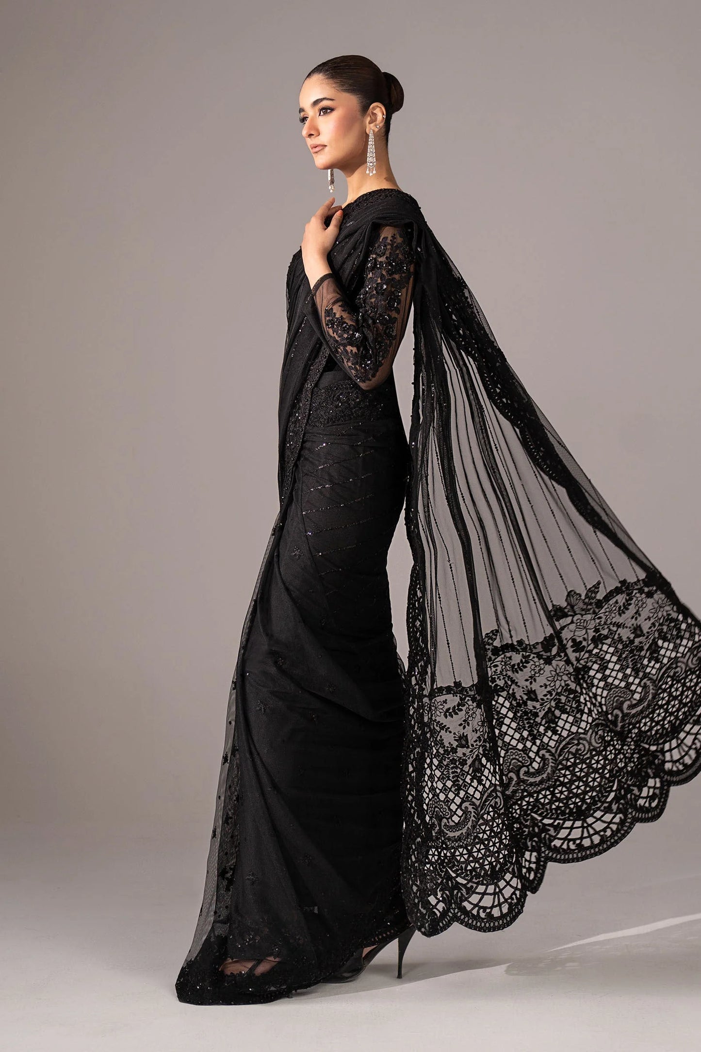 SF-EF22-41R1 | Embroidered Net Saree | MARIA.B