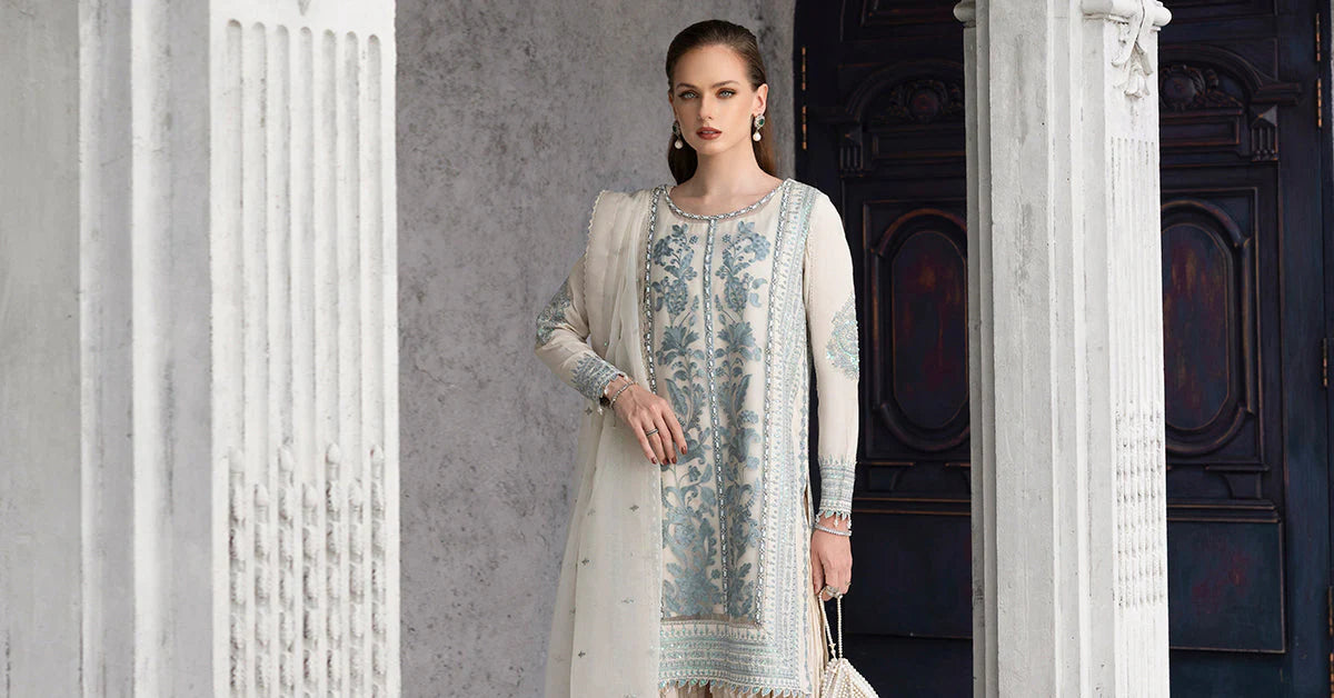 SF-EF26-39-Off White | 3 Piece Embroidered Raw Silk Suit | MARIA.B