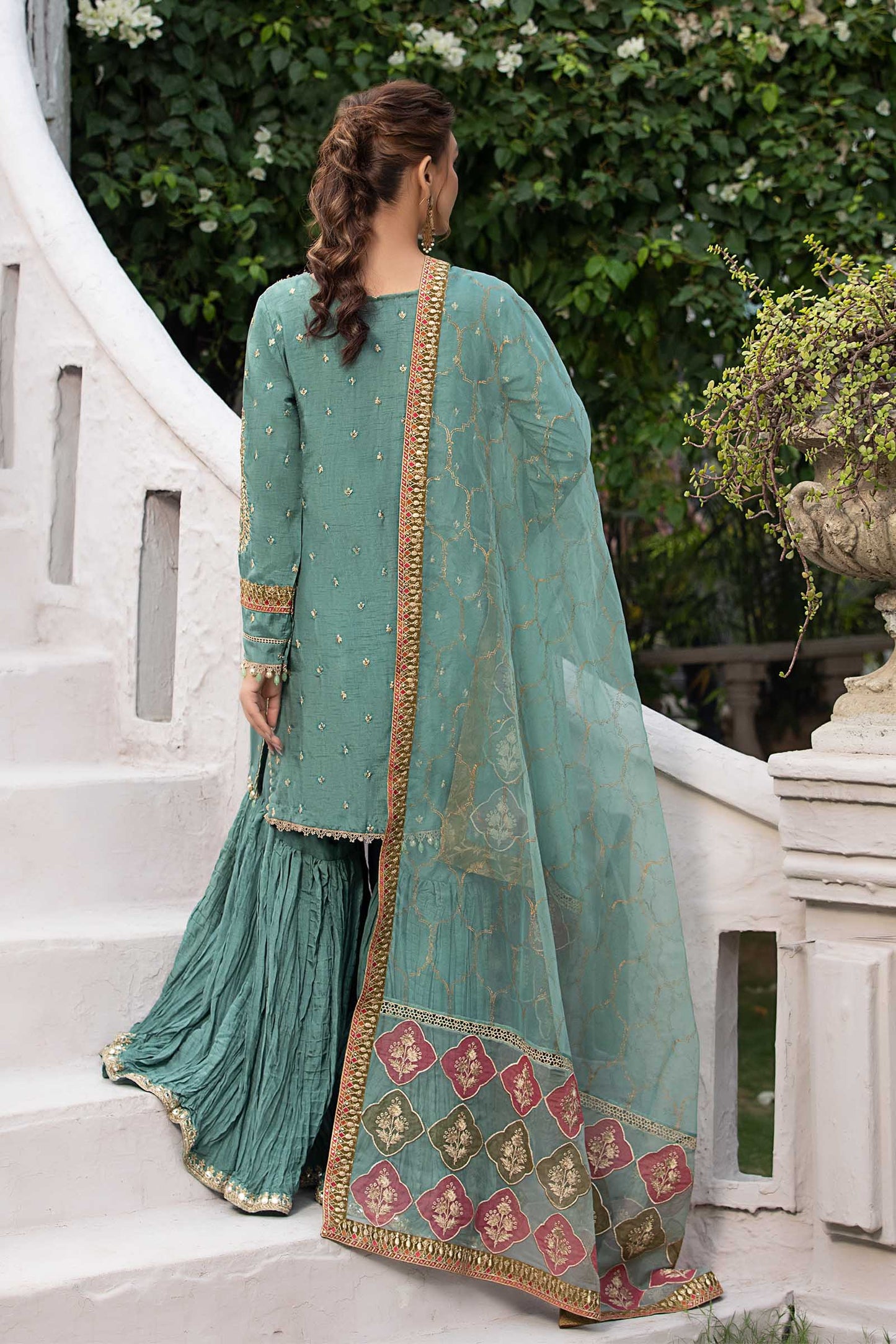 SF-EA23-18R1-Ferozi | 3 Piece Embroidered Raw Silk Suit | MARIA.B