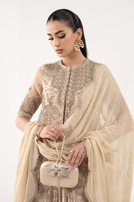 SF-EF26-53-Coffee | 3 Piece Embroidered Organza Suit | MARIA.B