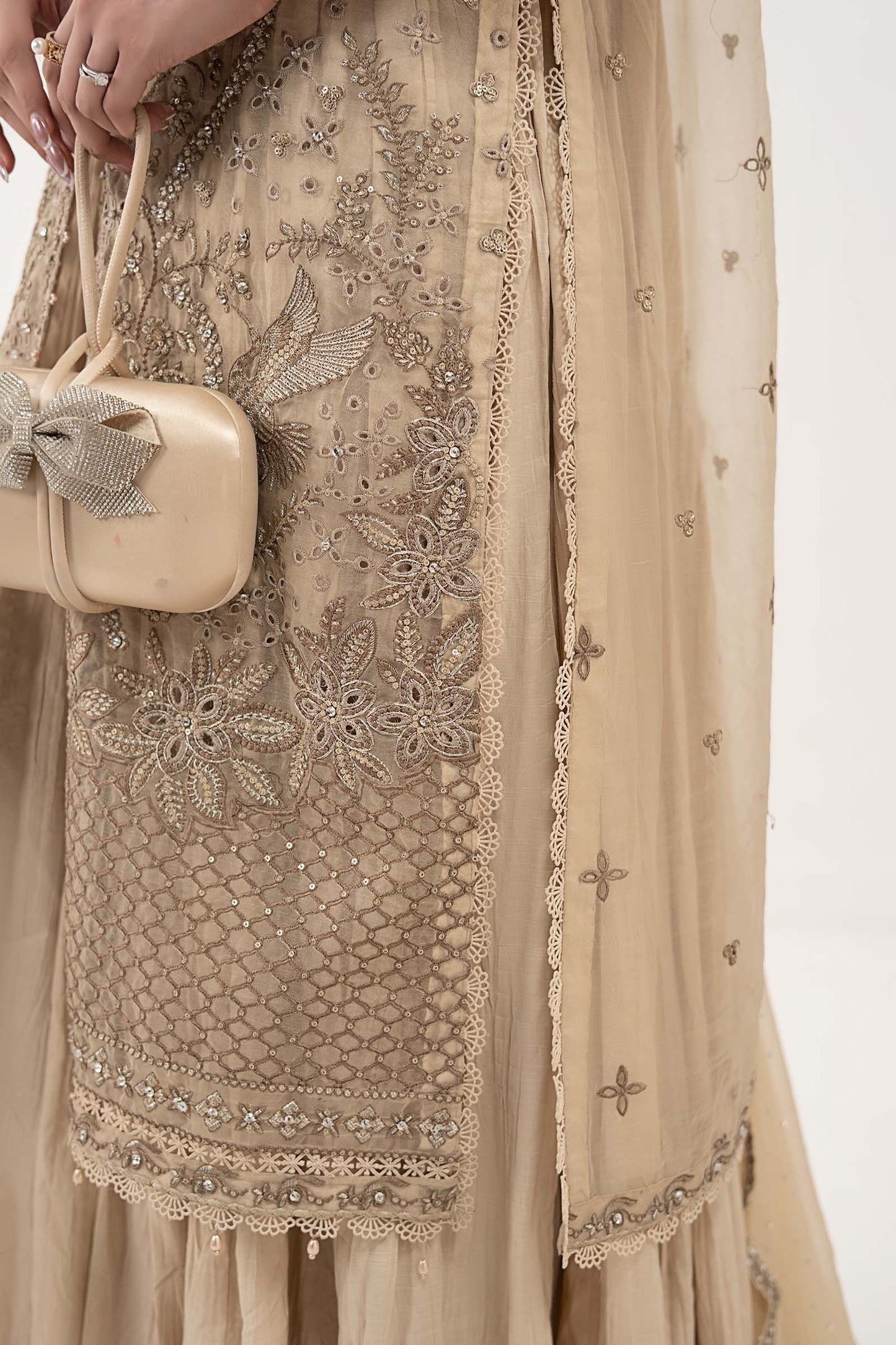 SF-EF26-53-Coffee | 3 Piece Embroidered Organza Suit | MARIA.B
