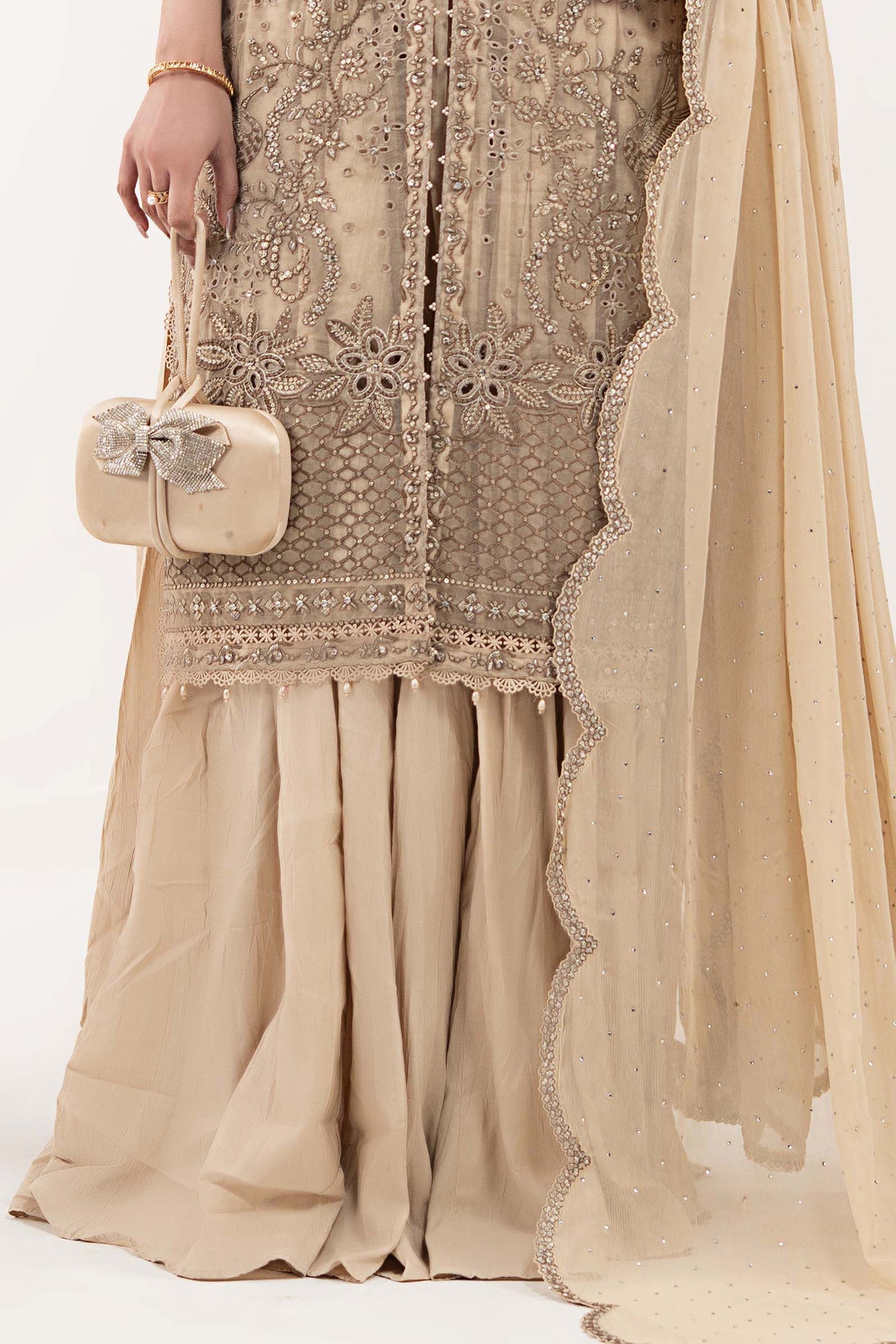 SF-EF26-53-Coffee | 3 Piece Embroidered Organza Suit | MARIA.B