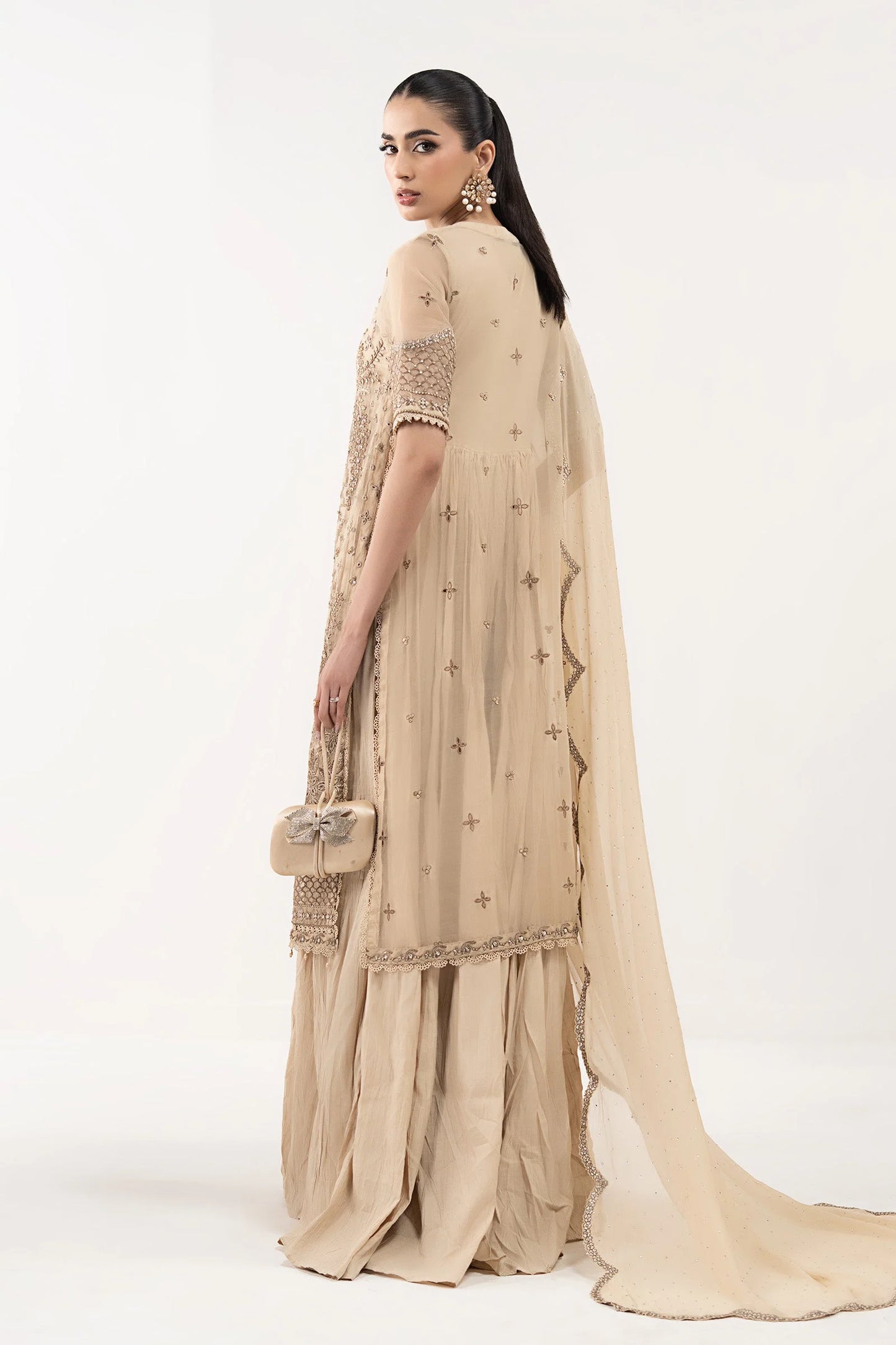 SF-EF26-53-Coffee | 3 Piece Embroidered Organza Suit | MARIA.B