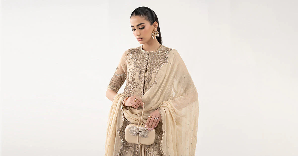 SF-EF26-53-Coffee | 3 Piece Embroidered Organza Suit | MARIA.B
