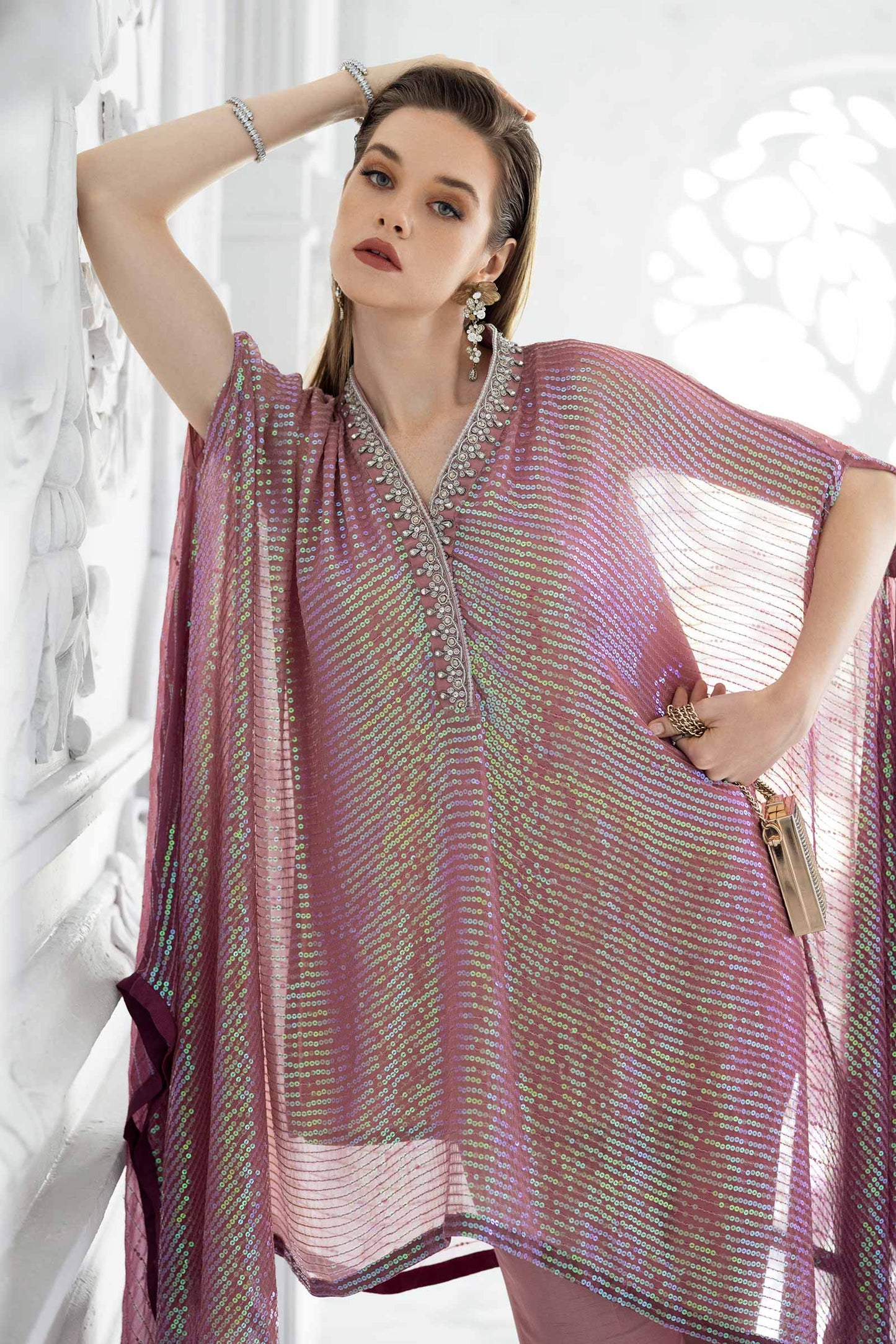SF-EF26-11-Pink | 3 Piece Embroidered Chiffon Suit | MARIA.B