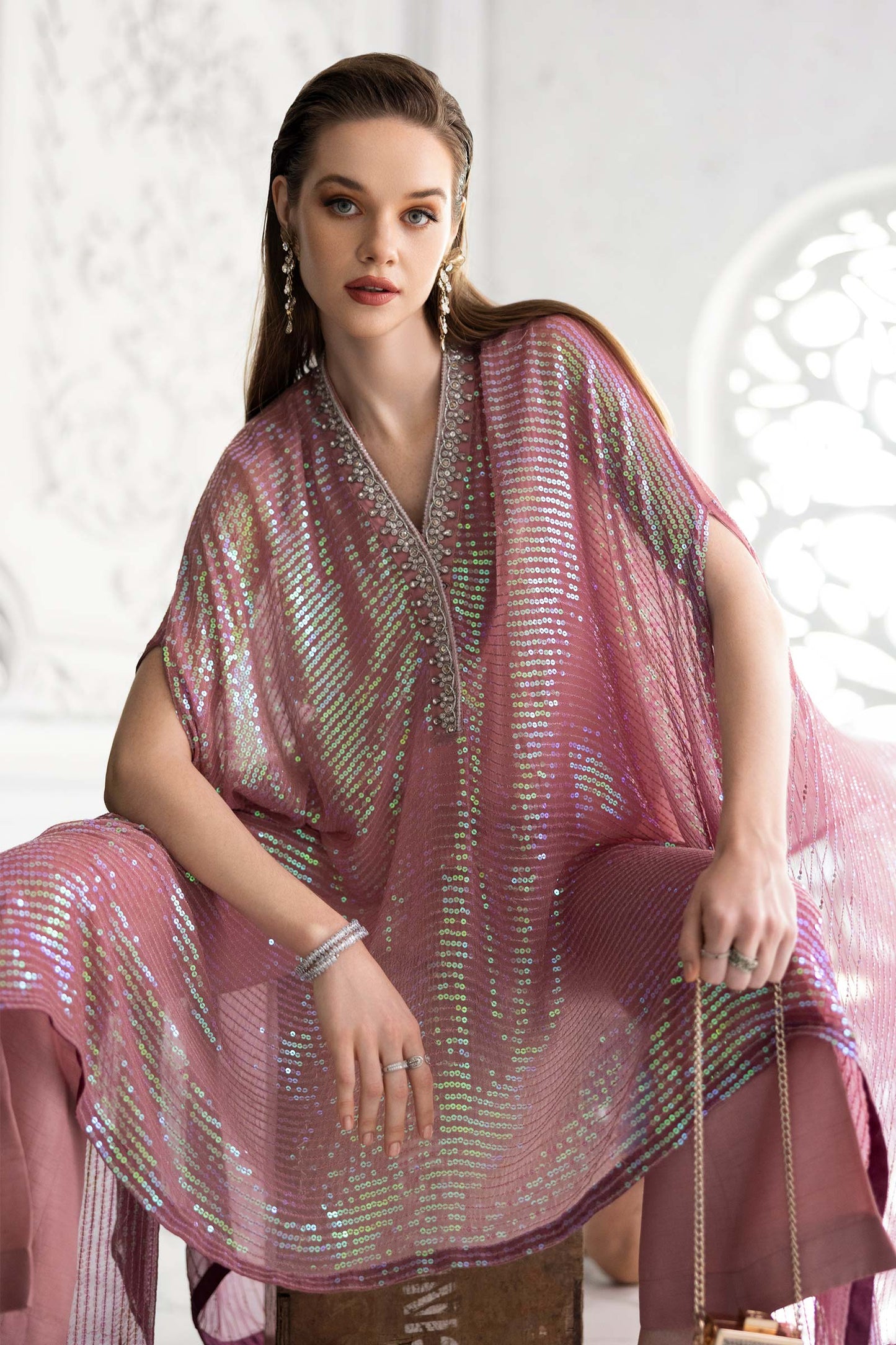 SF-EF26-11-Pink | 3 Piece Embroidered Chiffon Suit | MARIA.B