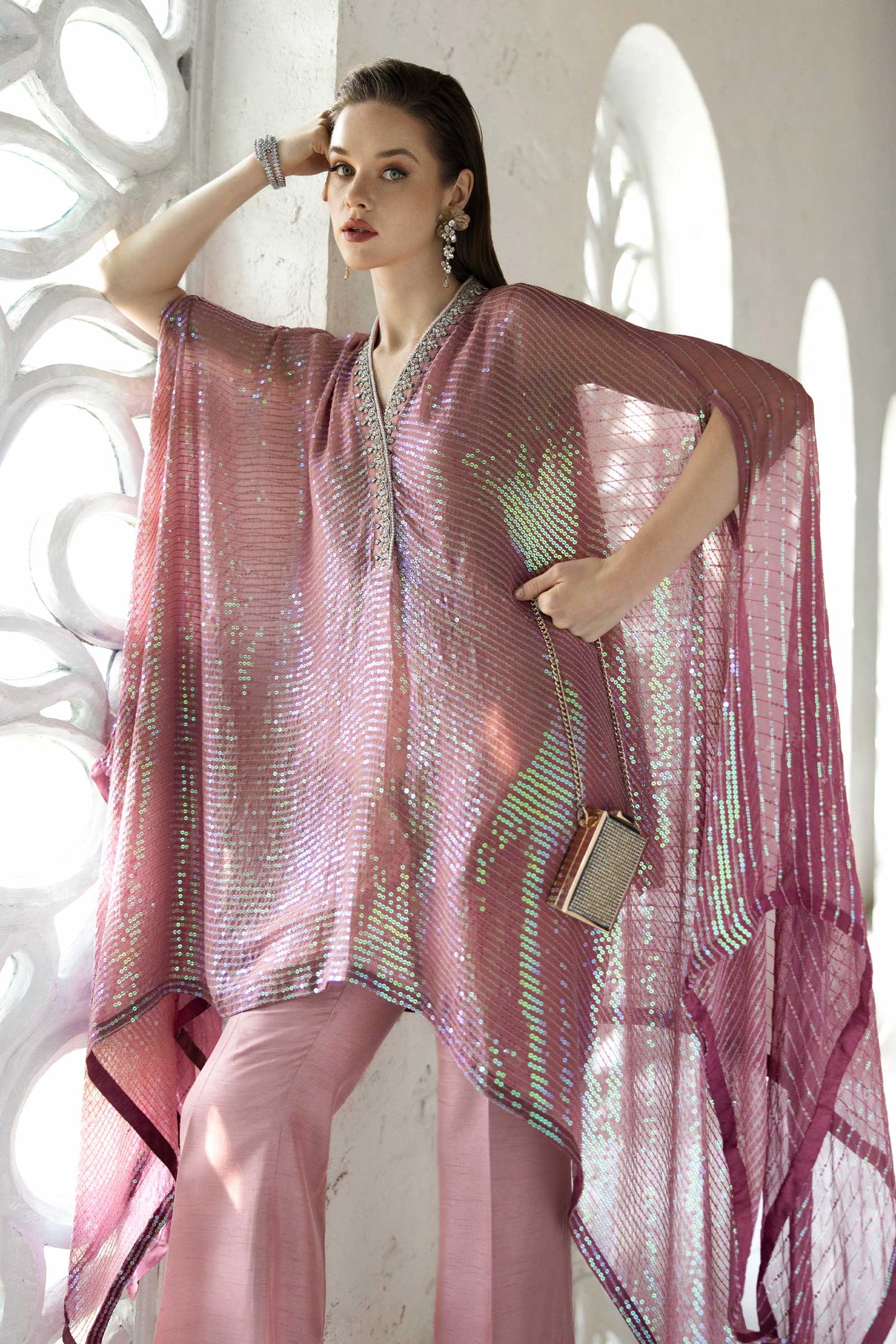 SF-EF26-11-Pink | 3 Piece Embroidered Chiffon Suit | MARIA.B