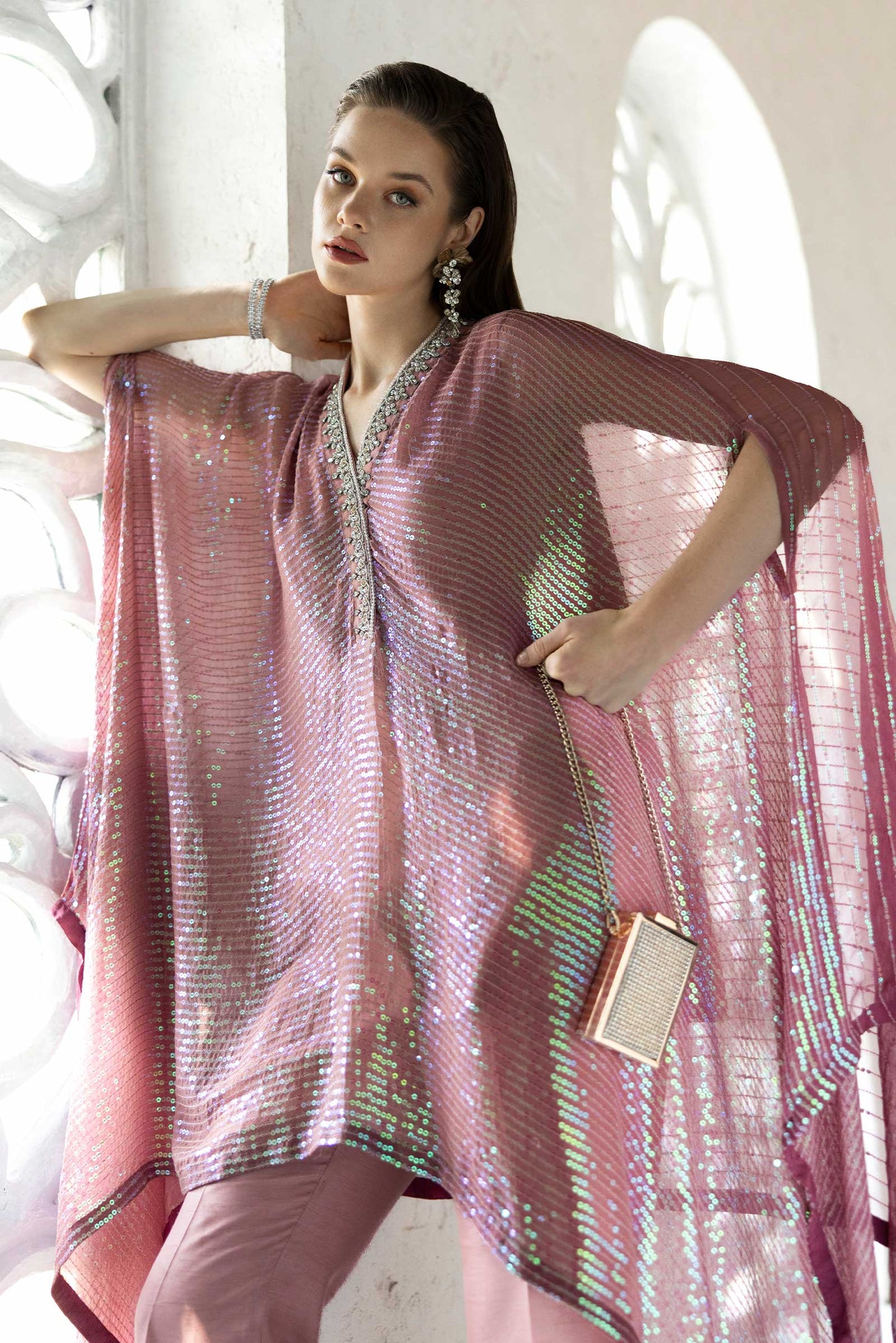 SF-EF26-11-Pink | 3 Piece Embroidered Chiffon Suit | MARIA.B