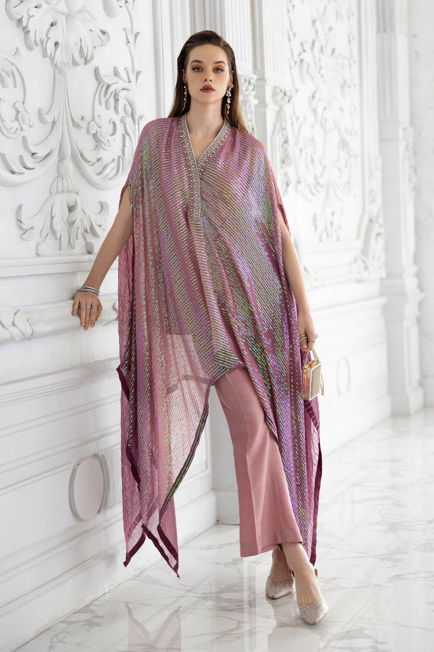 SF-EF26-11-Pink | 3 Piece Embroidered Chiffon Suit | MARIA.B