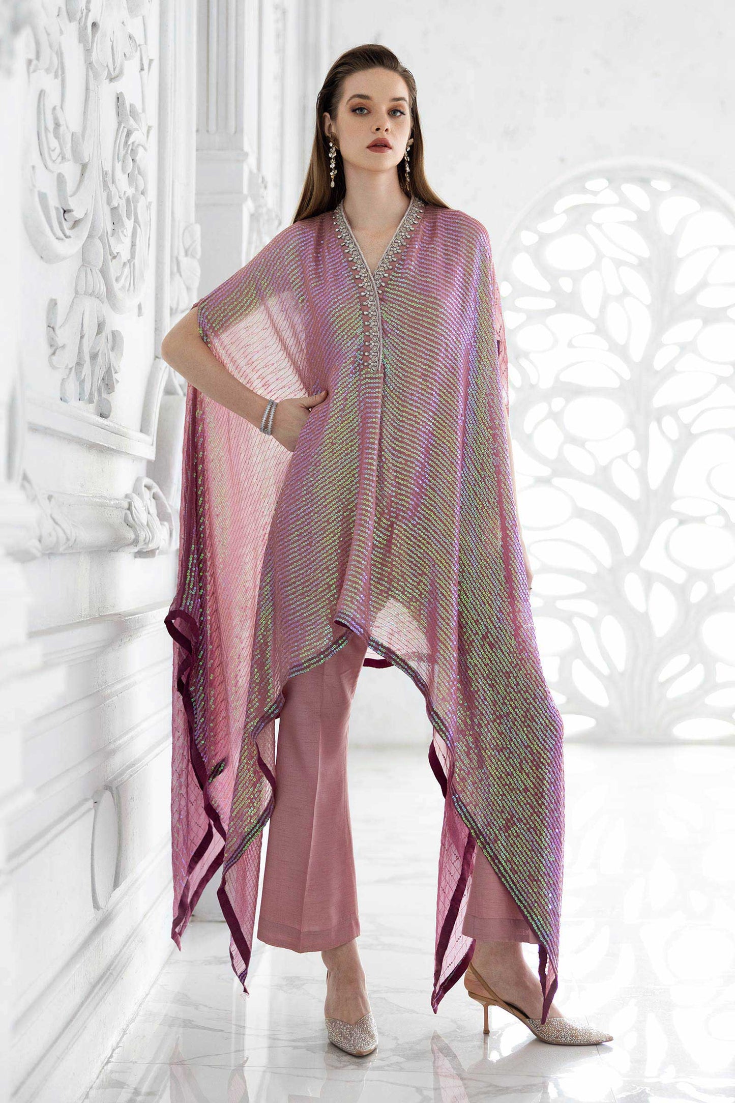 SF-EF26-11-Pink | 3 Piece Embroidered Chiffon Suit | MARIA.B