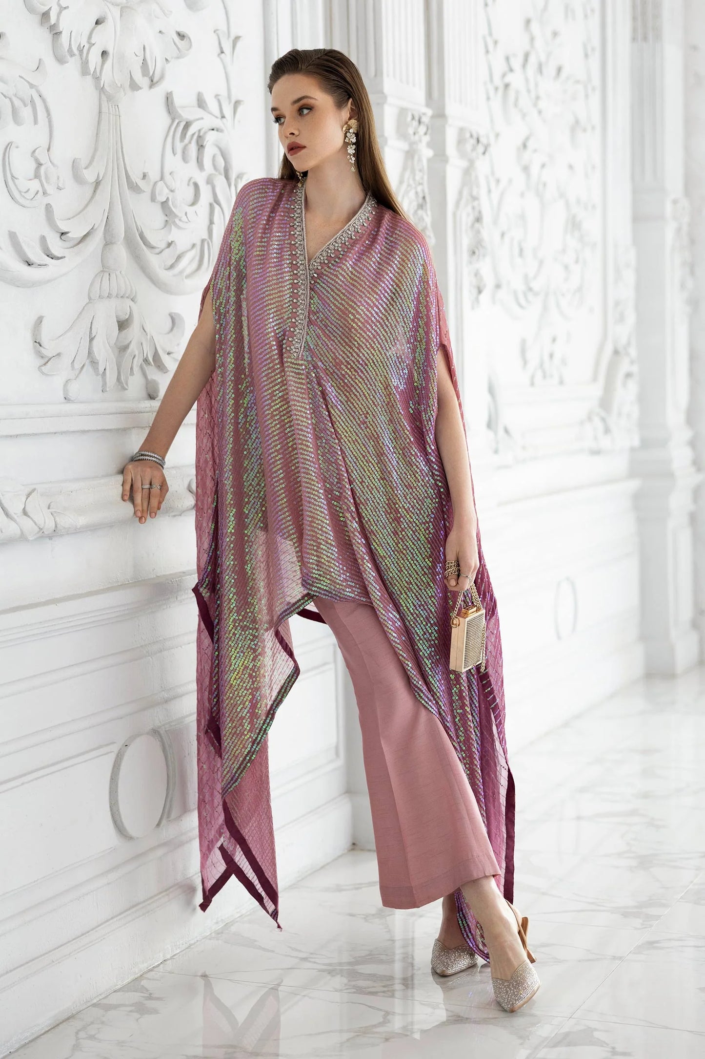 SF-EF26-11-Pink | 3 Piece Embroidered Chiffon Suit | MARIA.B