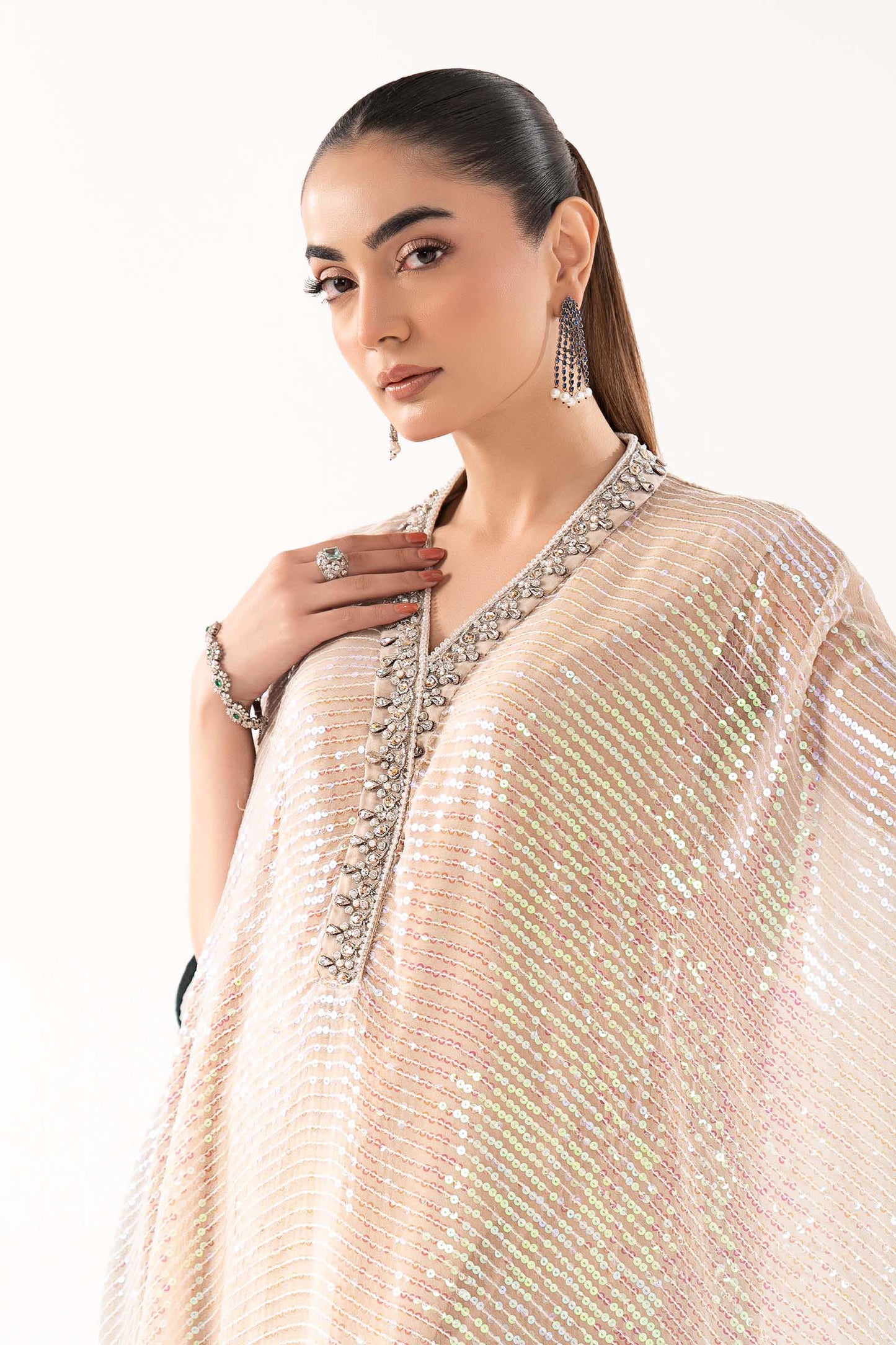 SF-EF26-11-Beige  | 3 Piece Embroidered Chiffon Suit | MARIA.B
