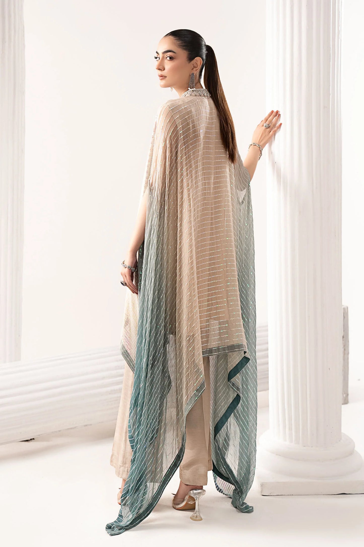 SF-EF26-11-Beige  | 3 Piece Embroidered Chiffon Suit | MARIA.B