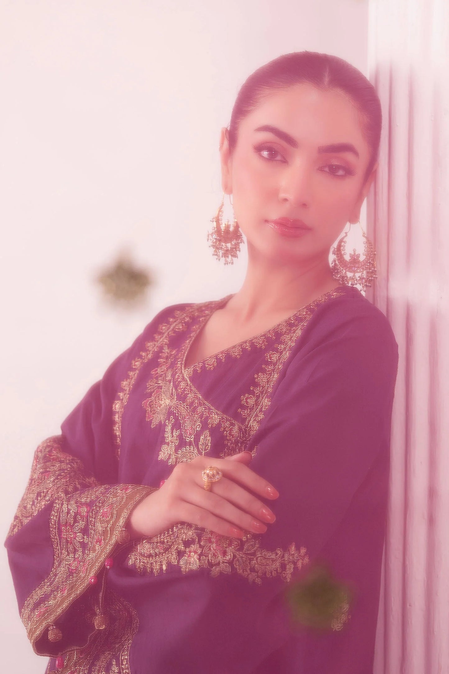 SF-EF26-07-Purple | 3 Piece Embroidered Raw Silk Suit | MARIA.B