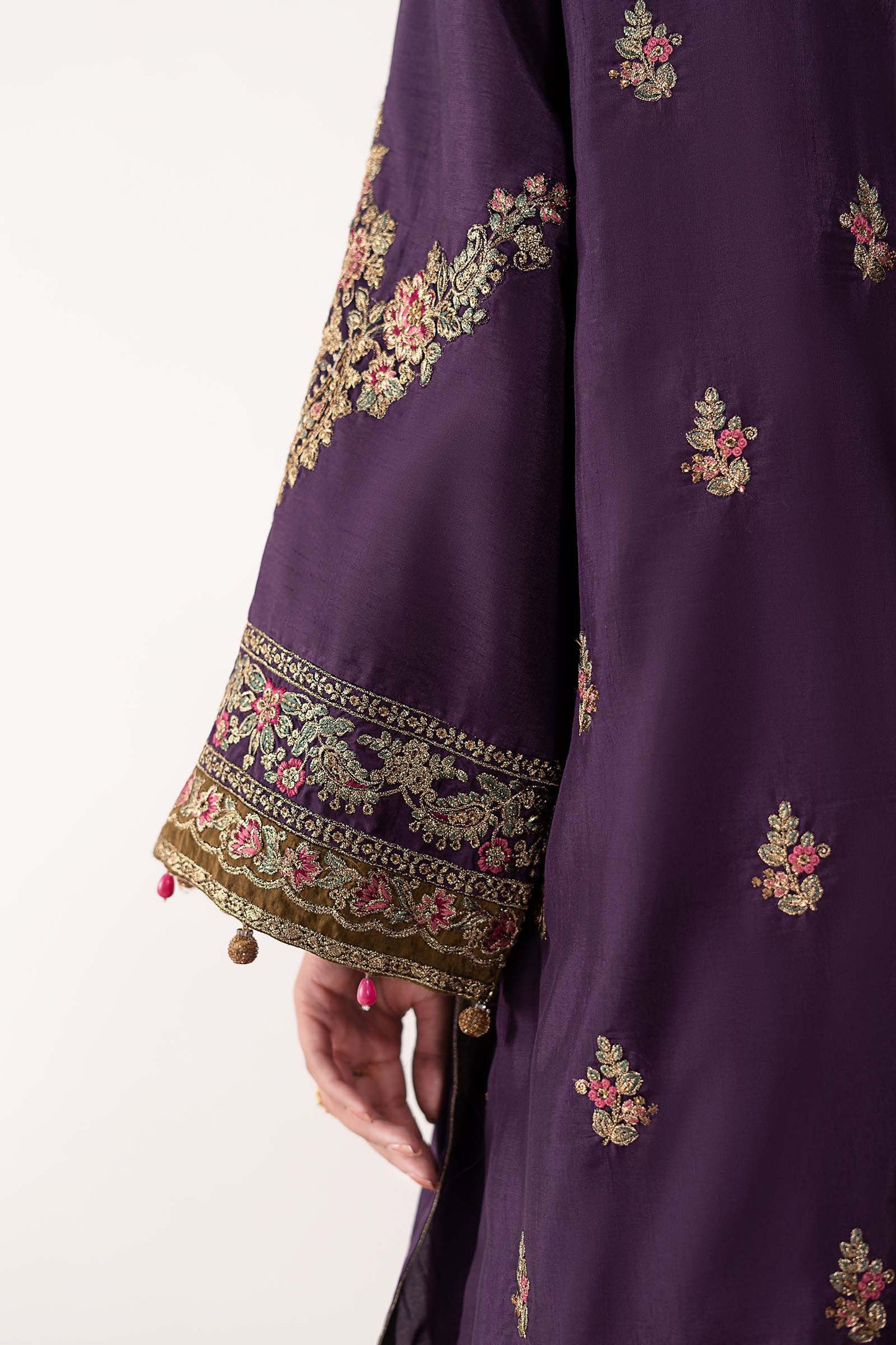 SF-EF26-07-Purple | 3 Piece Embroidered Raw Silk Suit | MARIA.B