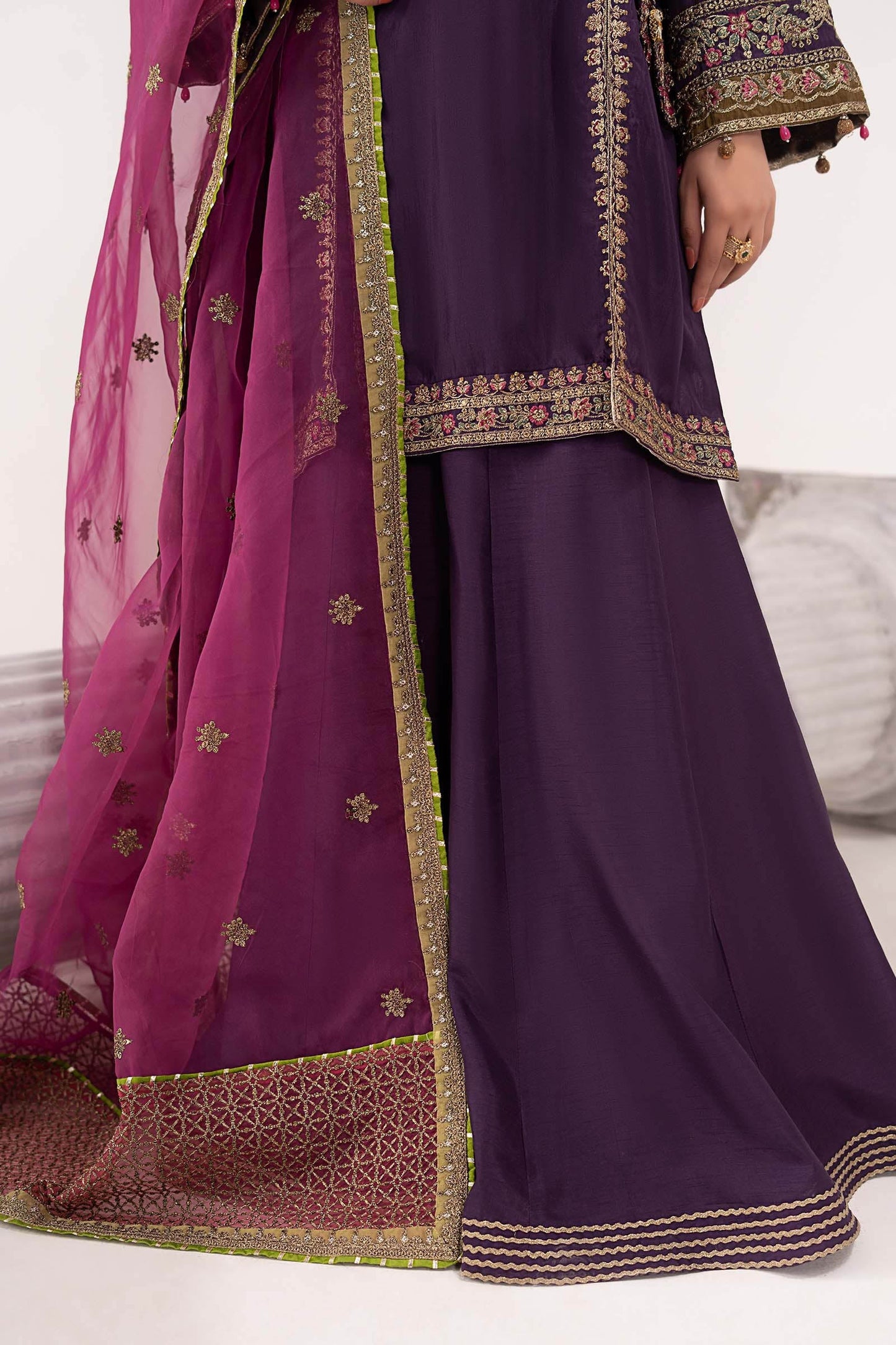 SF-EF26-07-Purple | 3 Piece Embroidered Raw Silk Suit | MARIA.B