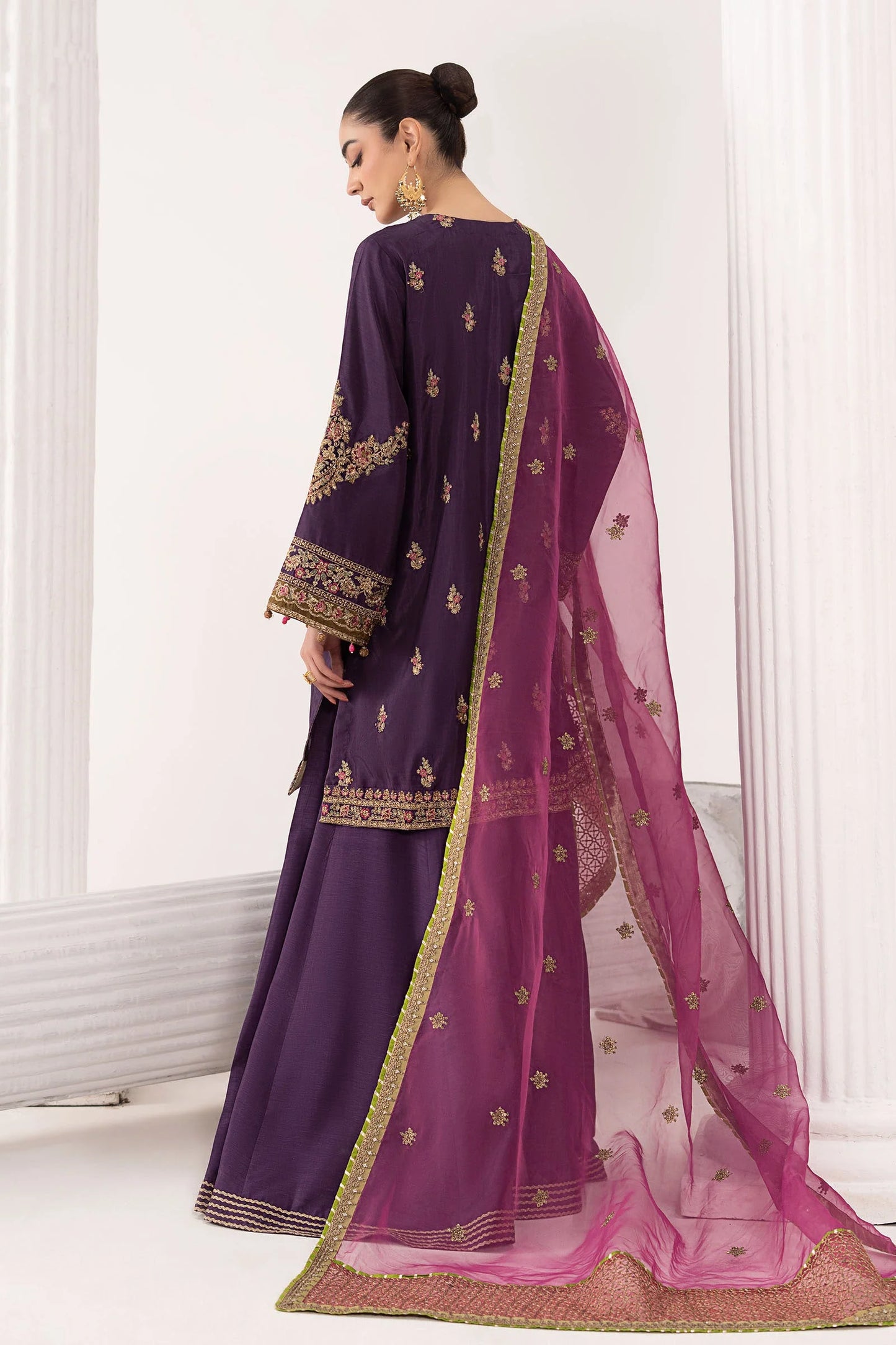 SF-EF26-07-Purple | 3 Piece Embroidered Raw Silk Suit | MARIA.B