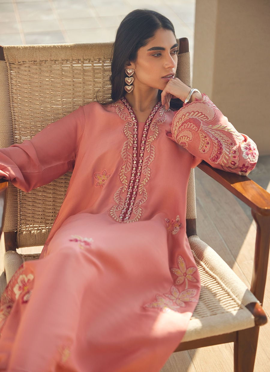 Nami Coral Silk Kaftan | LAANI - THE KAFTAN EDIT | FARAH TALIB AZIZ