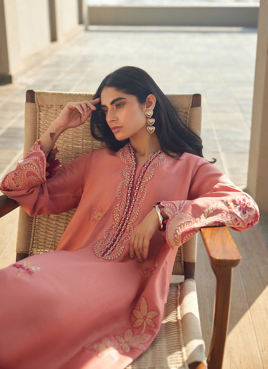 Nami Coral Silk Kaftan | LAANI - THE KAFTAN EDIT | FARAH TALIB AZIZ