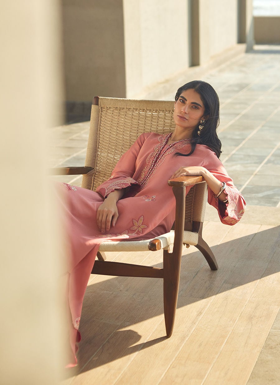 Nami Coral Silk Kaftan | LAANI - THE KAFTAN EDIT | FARAH TALIB AZIZ
