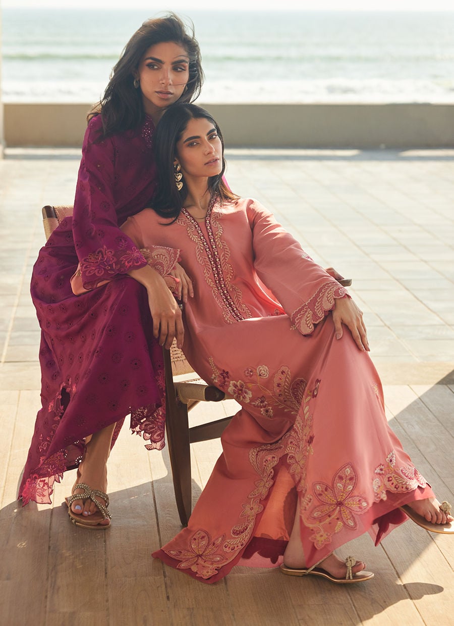 Nami Coral Silk Kaftan | LAANI - THE KAFTAN EDIT | FARAH TALIB AZIZ