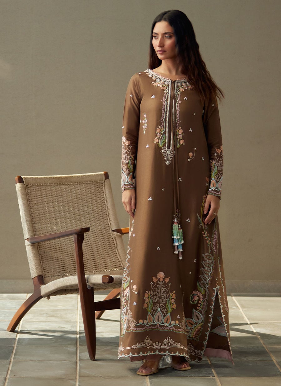 Enia Espresso Silk Kaftan | LAANI - THE KAFTAN EDIT | FARAH TALIB AZIZ