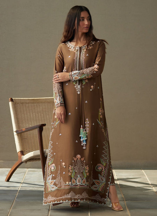 Enia Espresso Silk Kaftan | LAANI - THE KAFTAN EDIT | FARAH TALIB AZIZ
